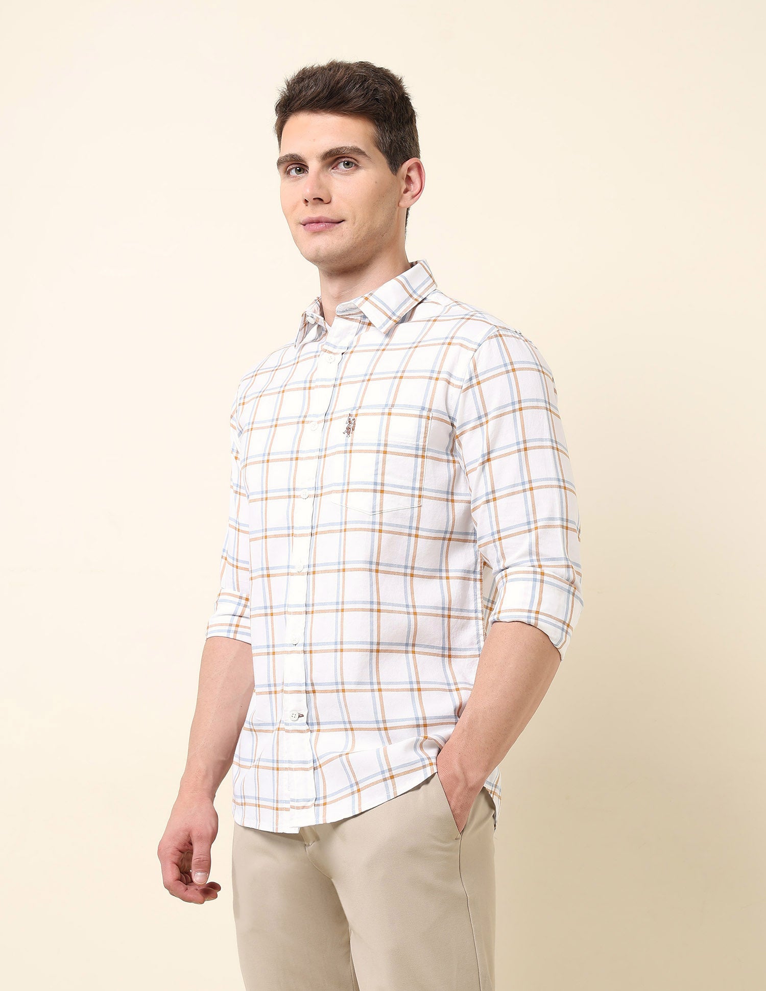 Grid Tattersall Checked Tailored Fit Shirt Orange - U.S. Polo Assn. India | Large
