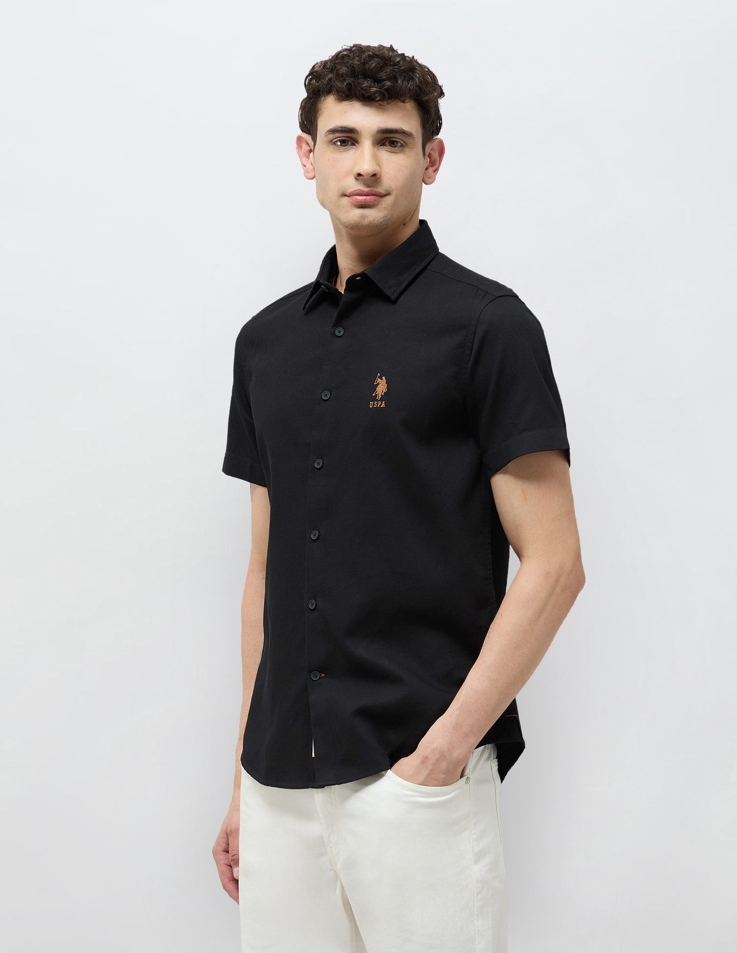 Textured Regular Fit Shirt Black - U.S. Polo Assn. India | Large