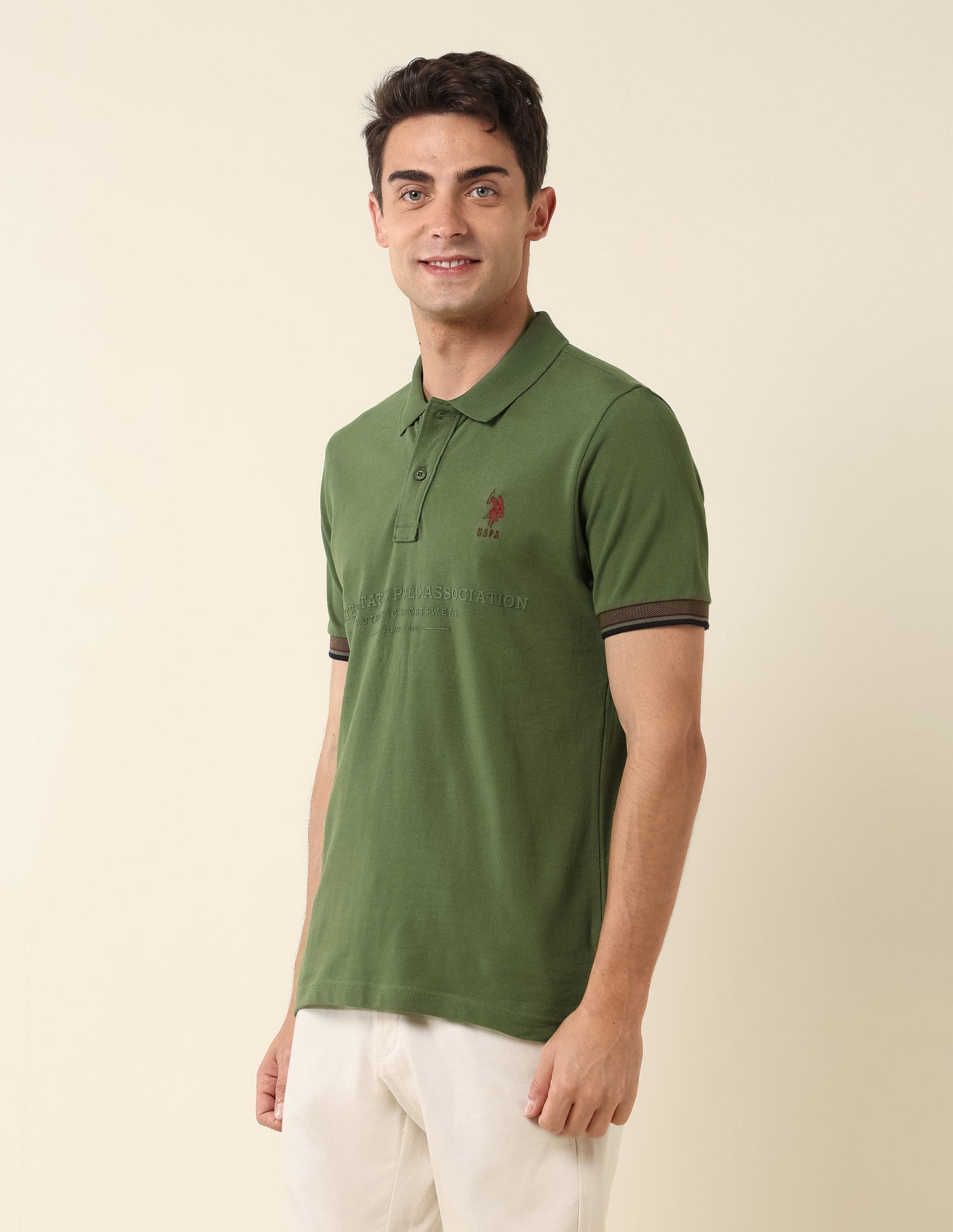Brand Printed Slim Fit Polo Shirt Dark Green - U.S. POLO ASSN. | Large