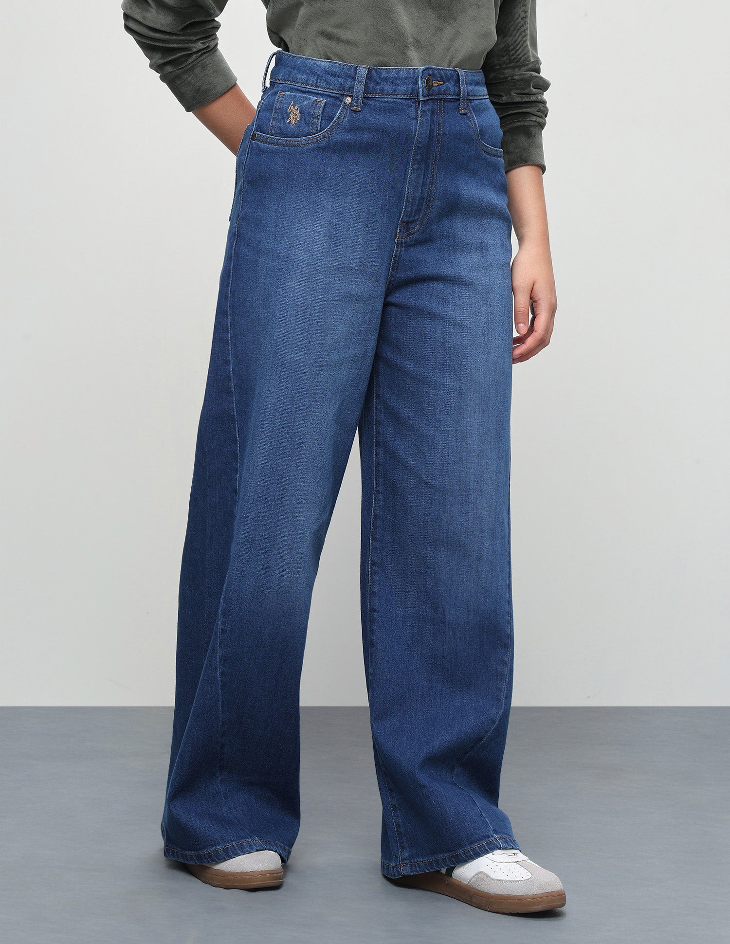 High Rise Wide Leg Fit Jeans Dark Blue - U.S. Polo Assn. India | Large