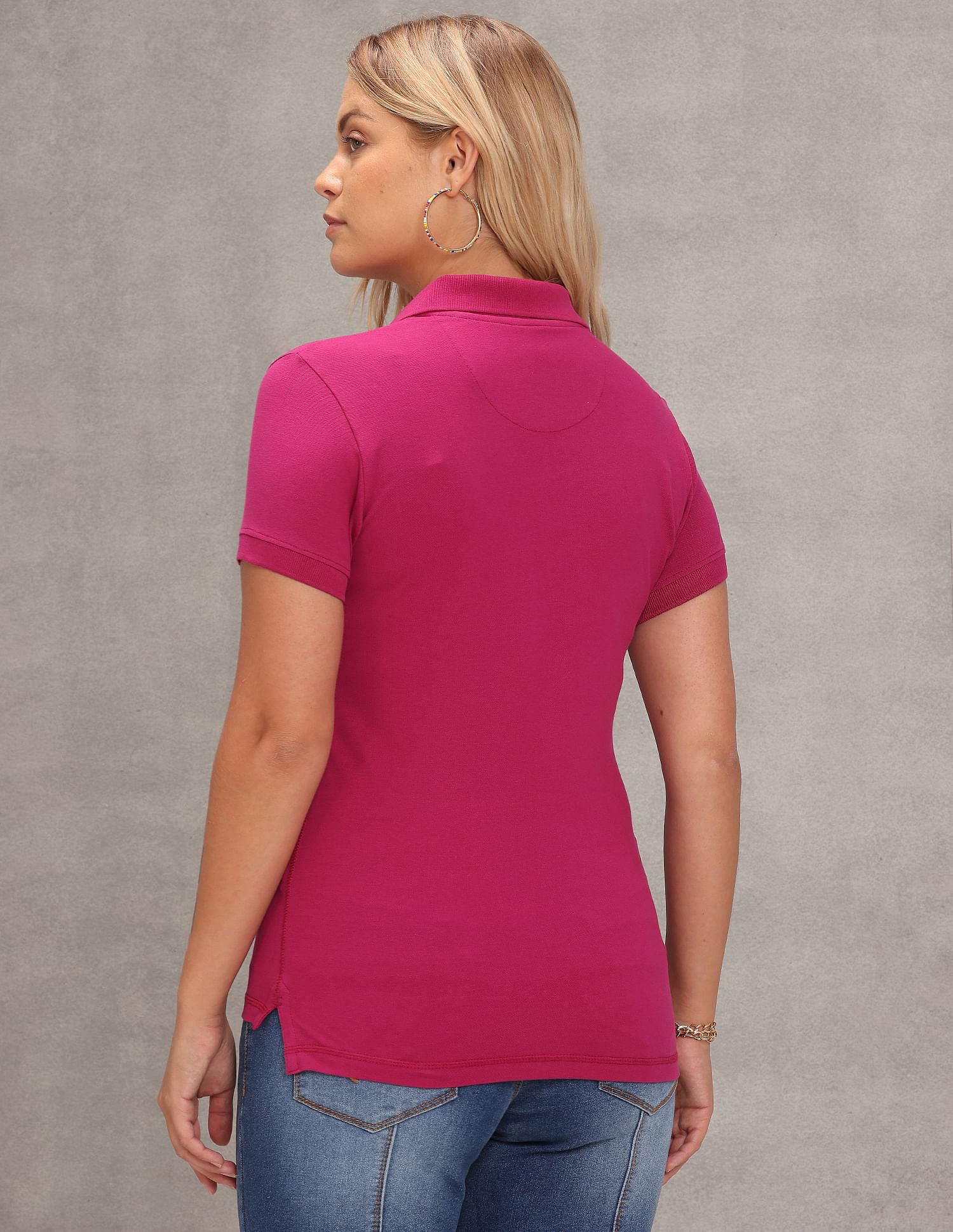 Ribbed Collar Solid Polo Shirt Fuchsia - U.S. Polo Assn. India | Large