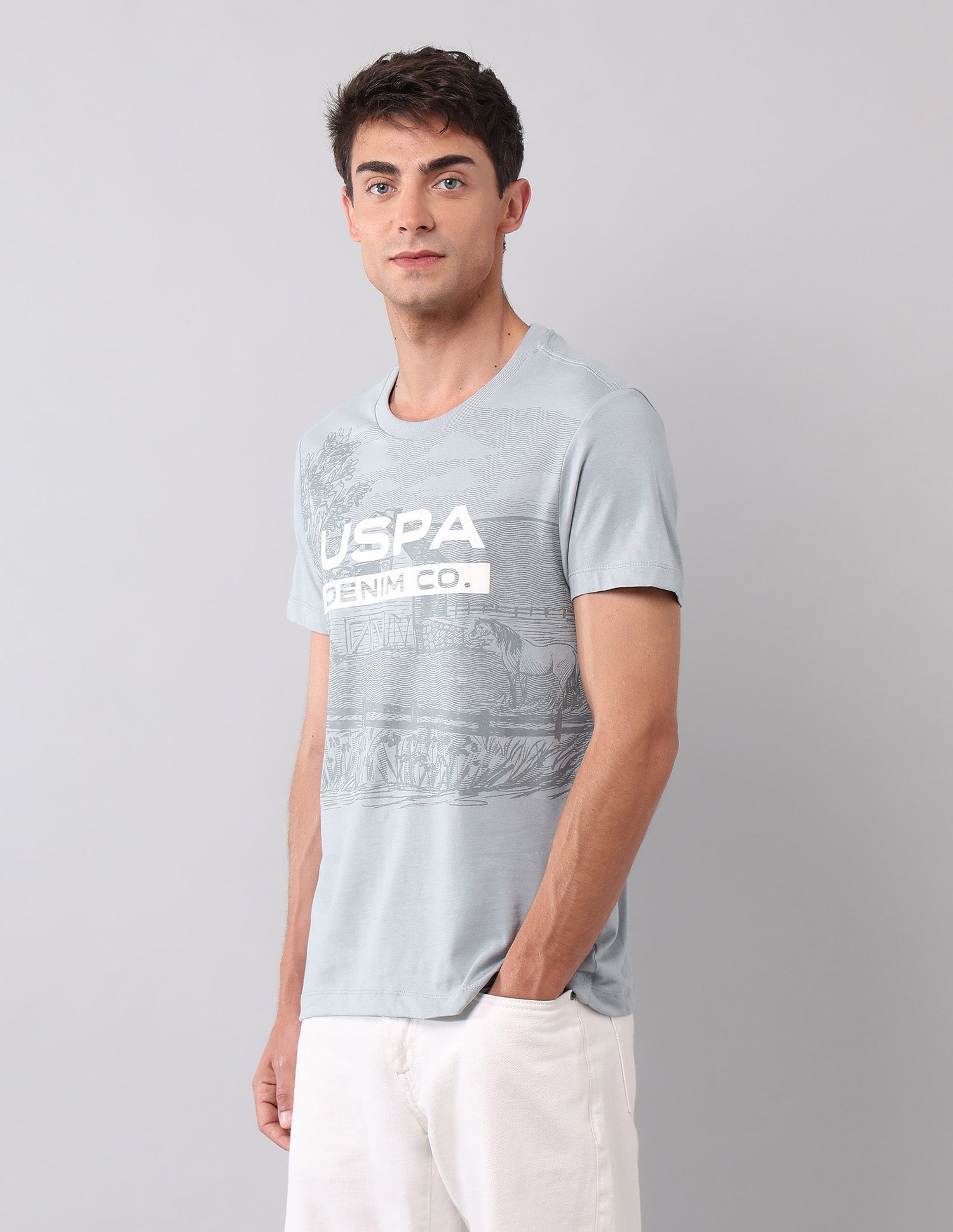 Pure Cotton Brand Printed T-Shirt Light Grey - U.S. Polo Assn. India | Large