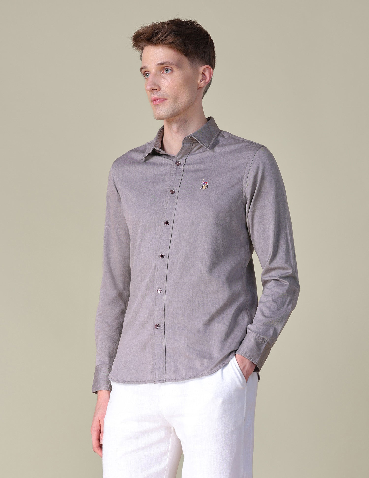 Twill Tailored Fit Shirt Brown - U.S. POLO ASSN. | Large