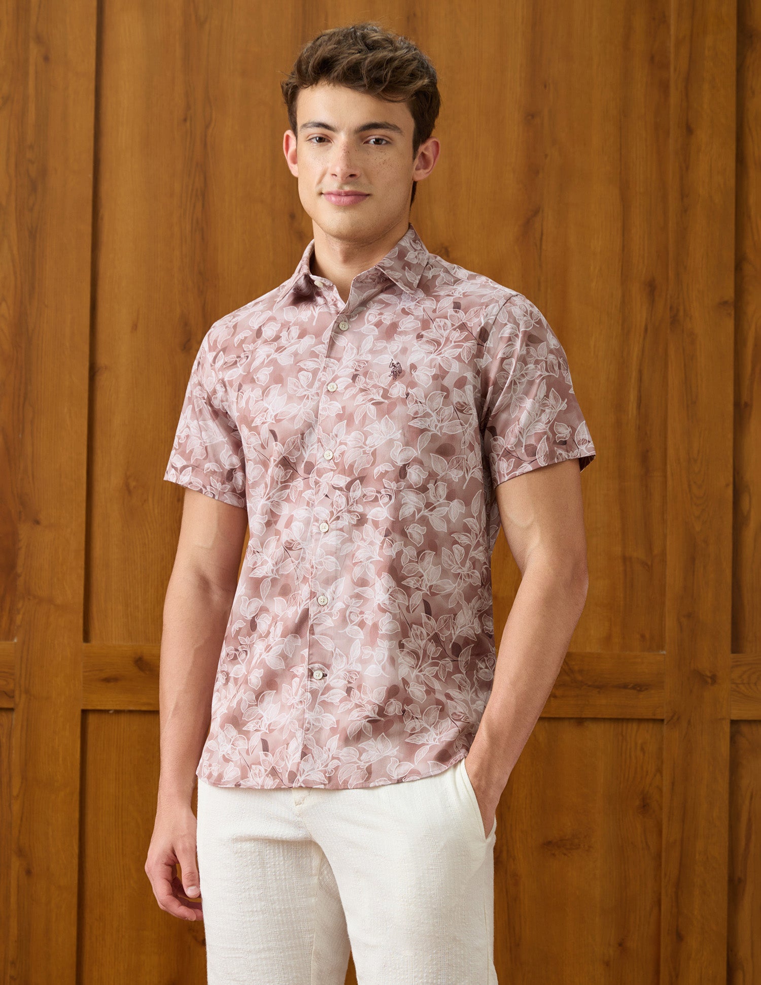 Tropical Printed Satin Shirt Peach - U.S. Polo Assn. India | Large