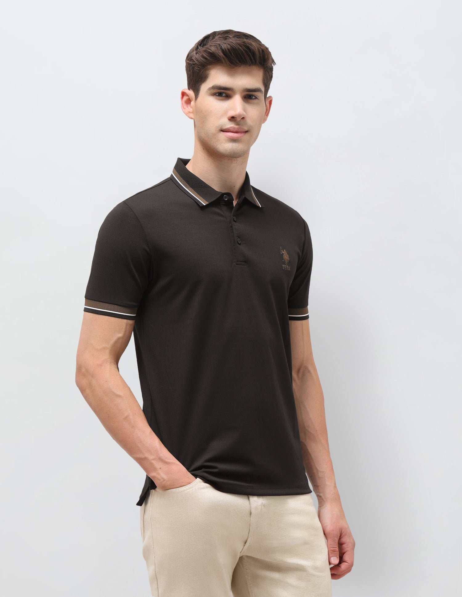 Solid Slim Fit Polo Shirt Dark Brown - U.S. Polo Assn. India | Large