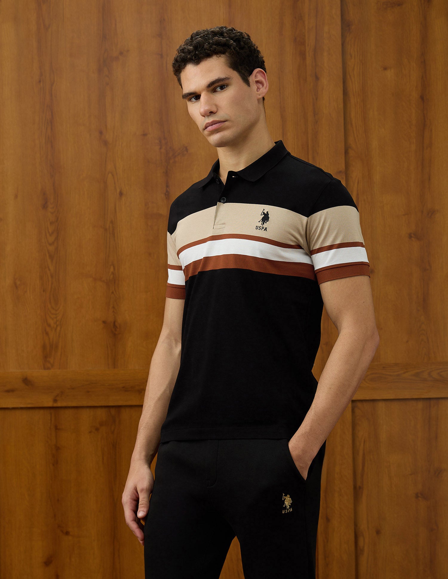 Colourblocked Varsity Theatre Polo Shirt Black - U.S. POLO ASSN. | Large