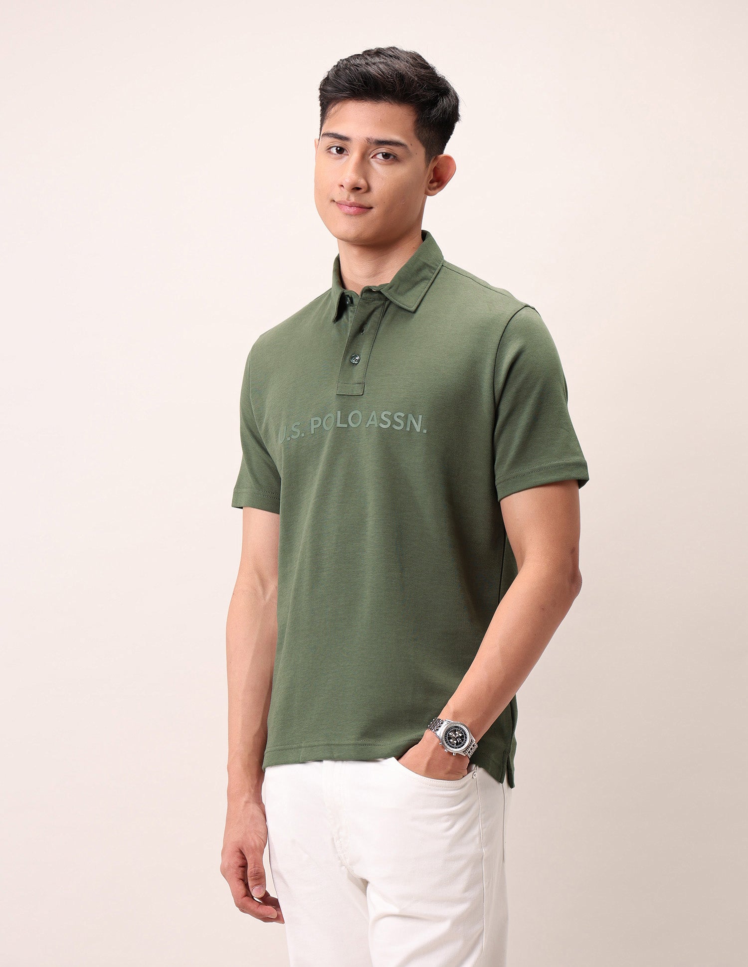Brand Embossed Outdoor Polo Shirt Olive - U.S. Polo Assn. India | Large