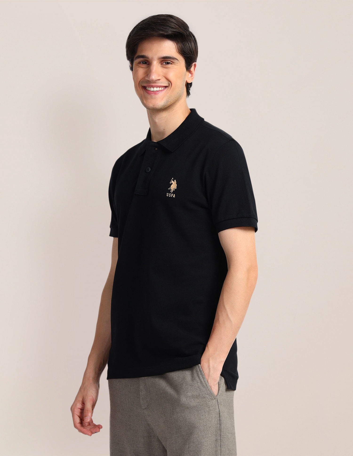 Contrast Logo Slim Polo Shirt Black - U.S. Polo Assn. India | Large