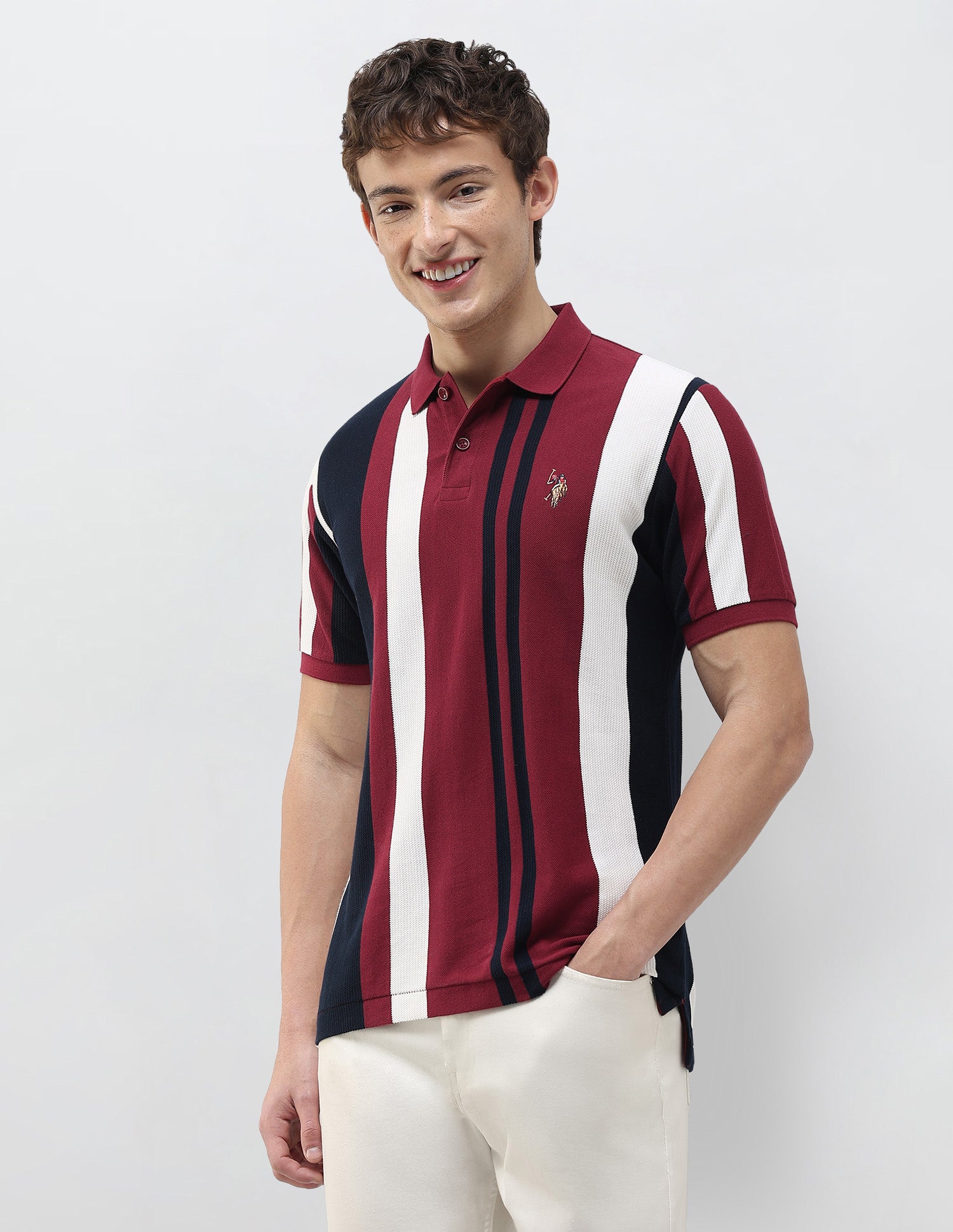Vertical Striped Slim Fit Polo Shirt Red - U.S. Polo Assn. India | Large
