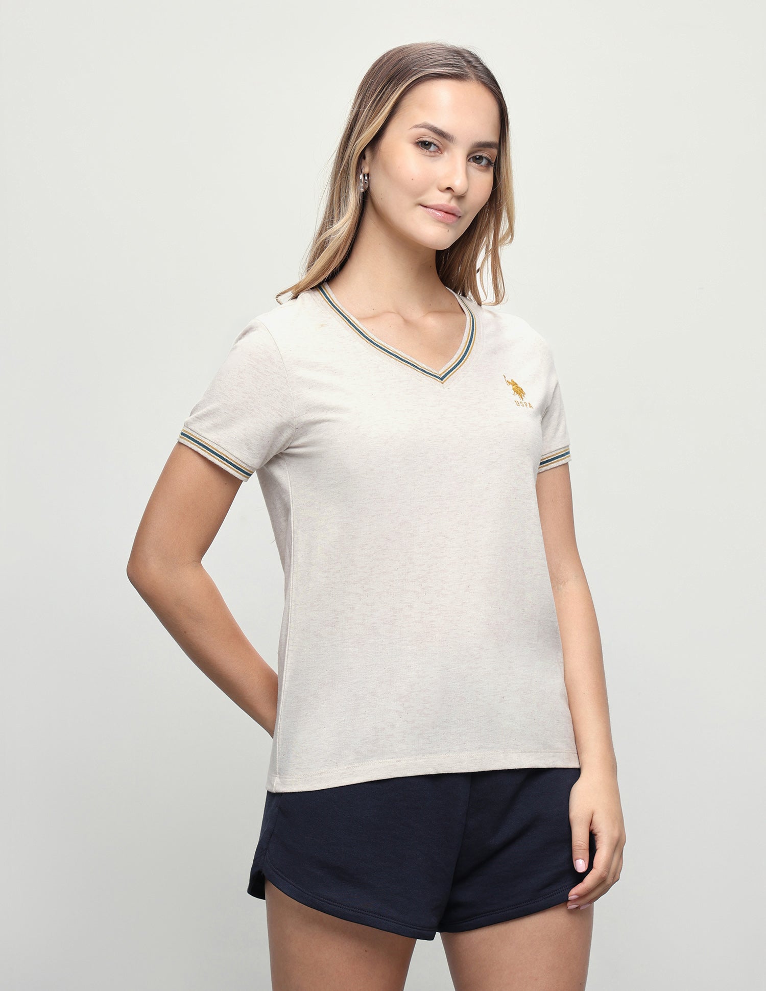 Solid Regular Fit T-Shirt Beige - U.S. Polo Assn. India | Large