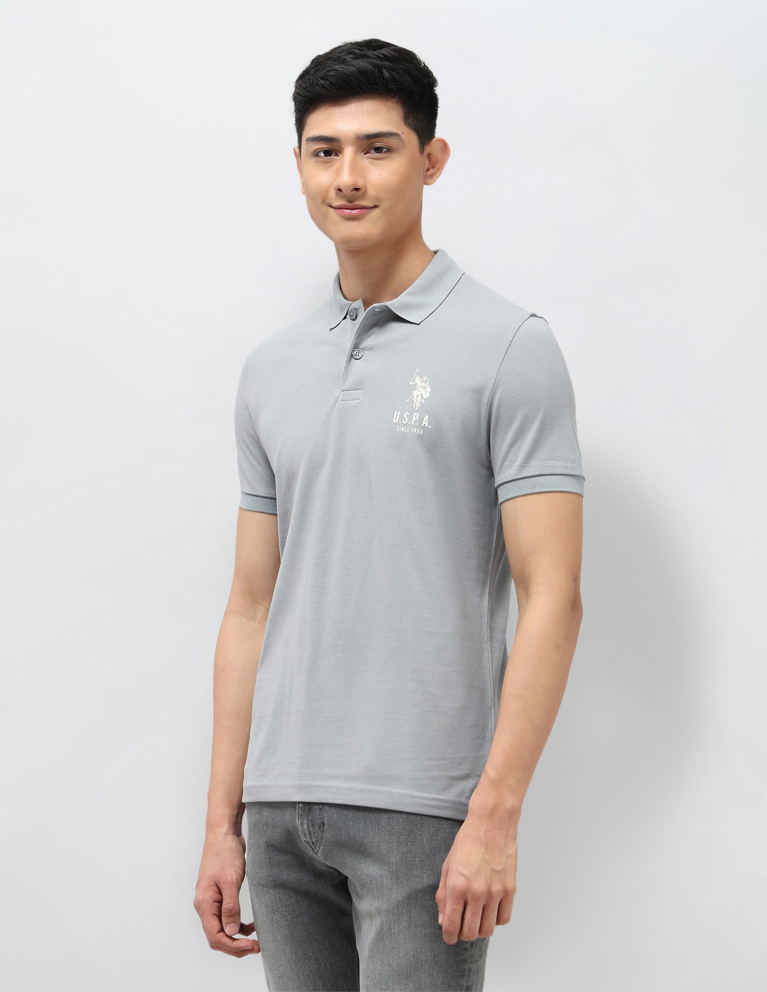 Pure Cotton Muscle Fit Polo Shirt Light Grey - U.S. Polo Assn. India | Large