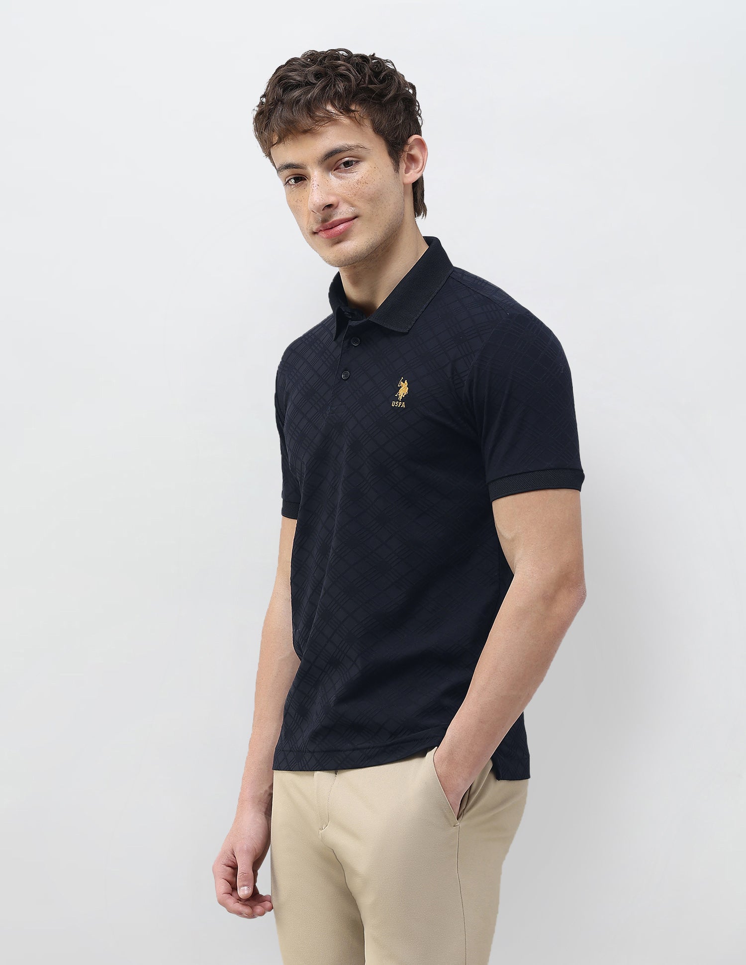Self Design Geometric Slim Fit Polo Shirt Navy - U.S. Polo Assn. India | Large