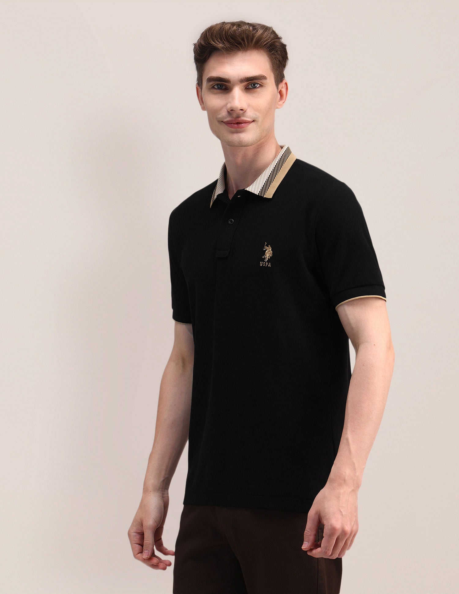 Slim Fit Cotton Polo Shirt Black - U.S. Polo Assn. India | Large