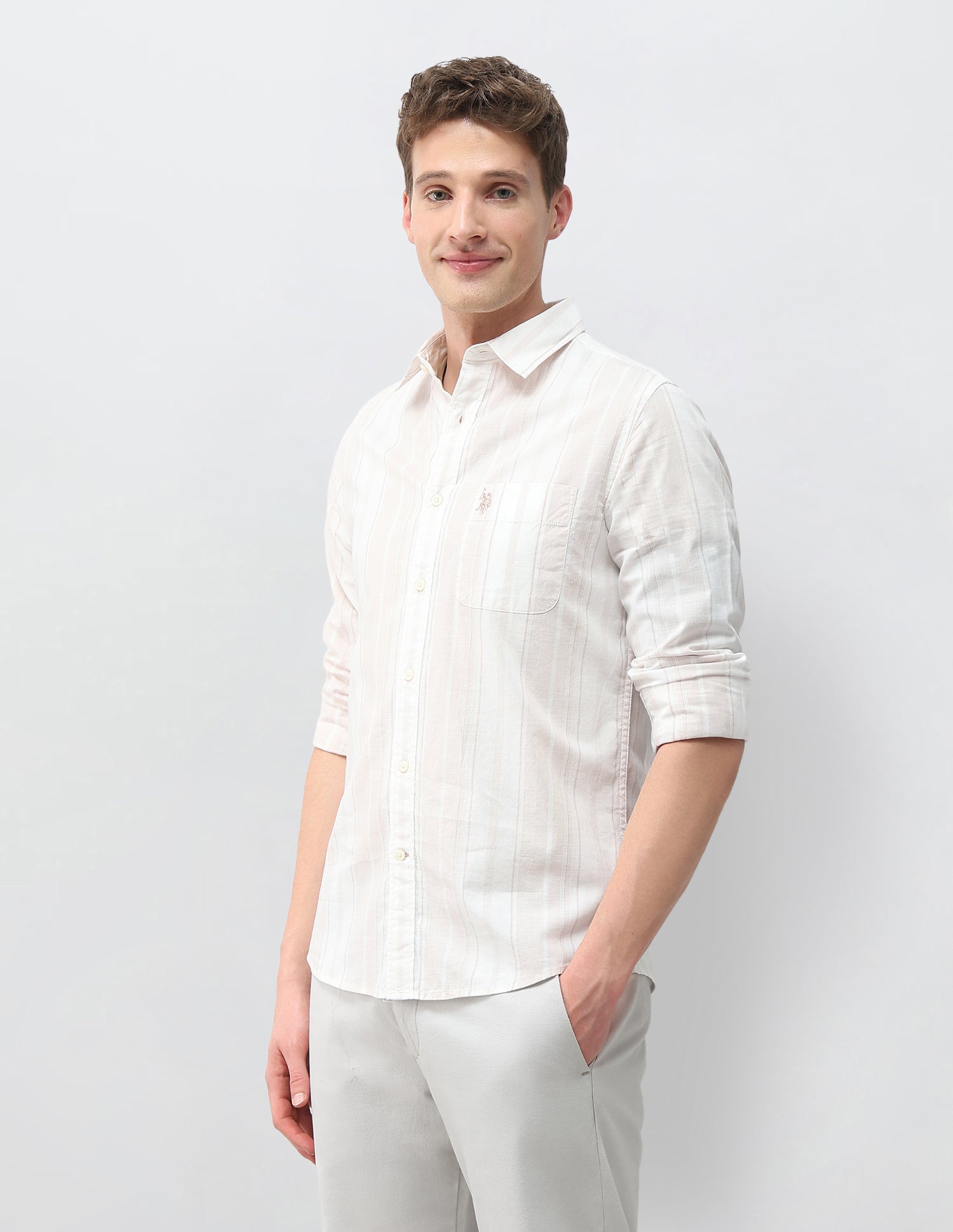 Vertical Striped Regular Fit Shirt Rust - U.S. Polo Assn. India | Large