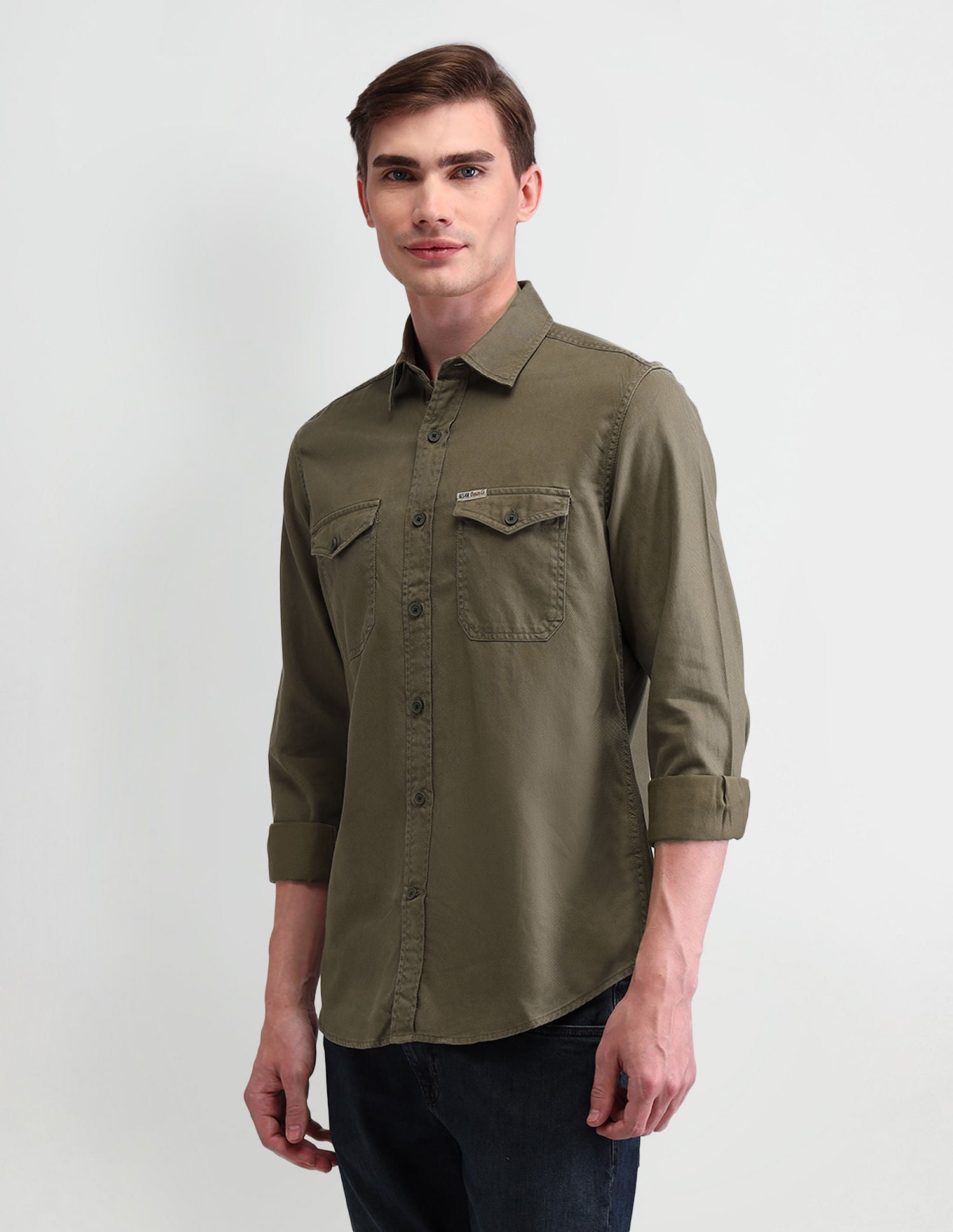 Slim Fit Corduroy Shirt Dk-Olive - U.S. Polo Assn. India | Large