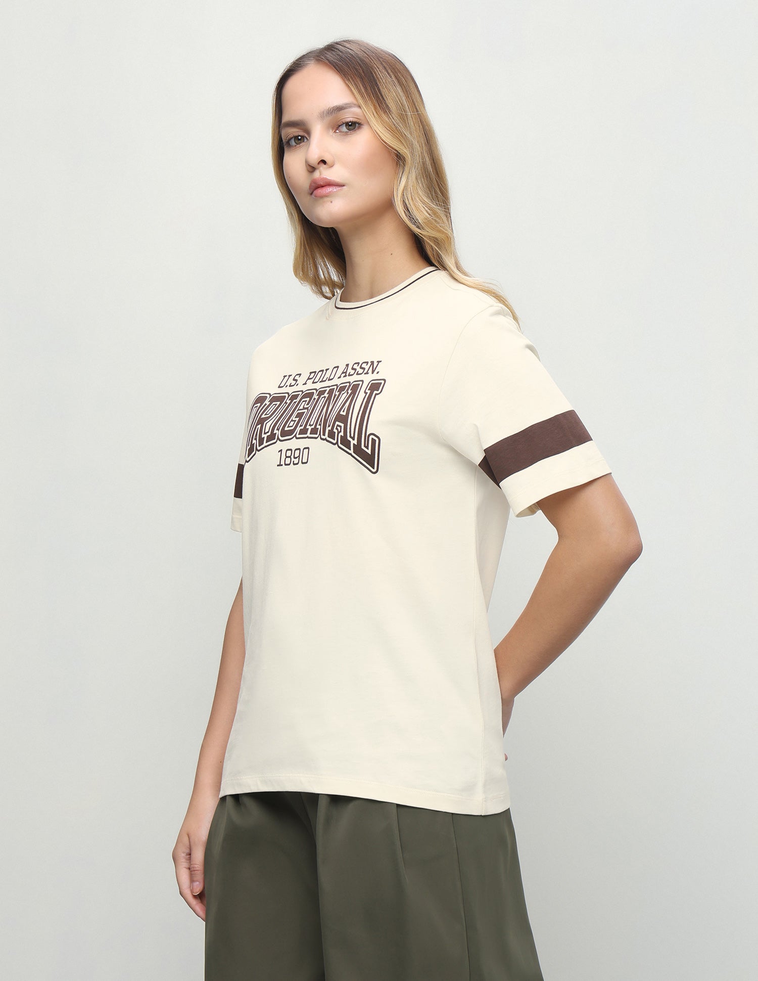 Typographic Brand Printed Boxy Fit T-Shirt Ecru - U.S. Polo Assn. India | Large