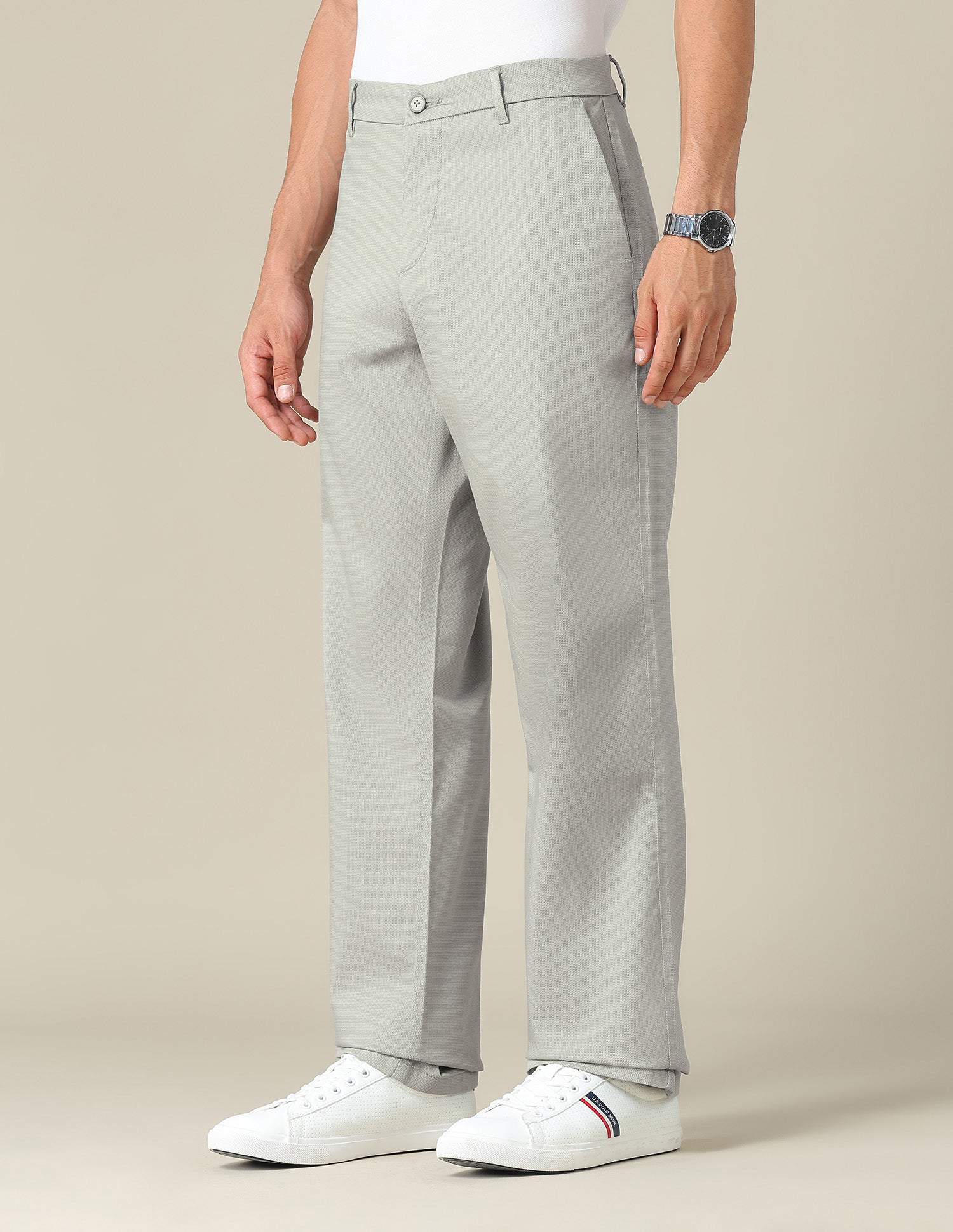 Riley Straight Fit Satin Trousers Stone - U.S. POLO ASSN. | Large