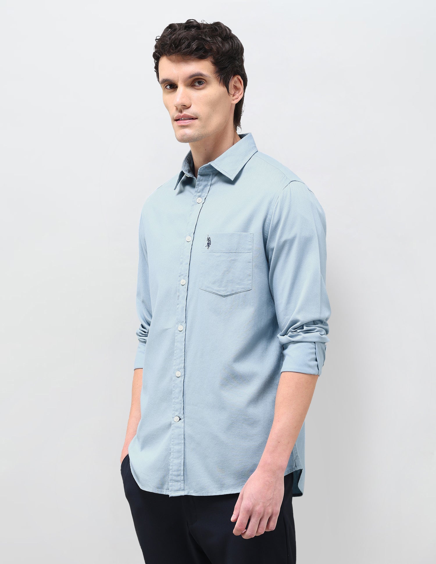 Dobby Tailored Fit Shirt Light Blue - U.S. Polo Assn. India | Large