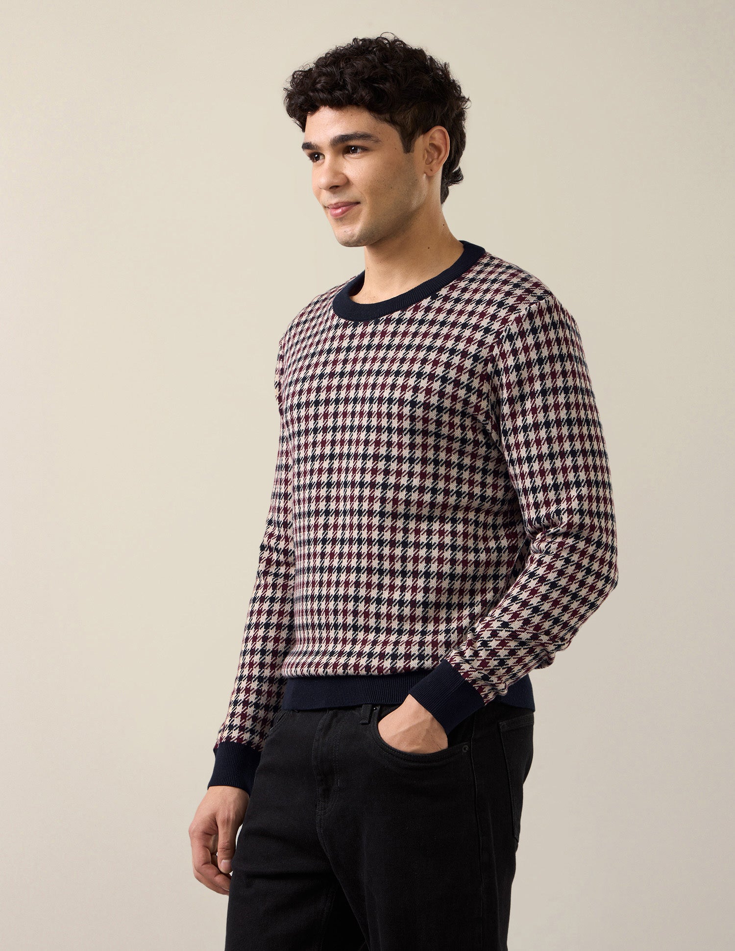Houndstooth Patterned Knit Slim Fit Sweater Navy - U.S. Polo Assn. India | Large
