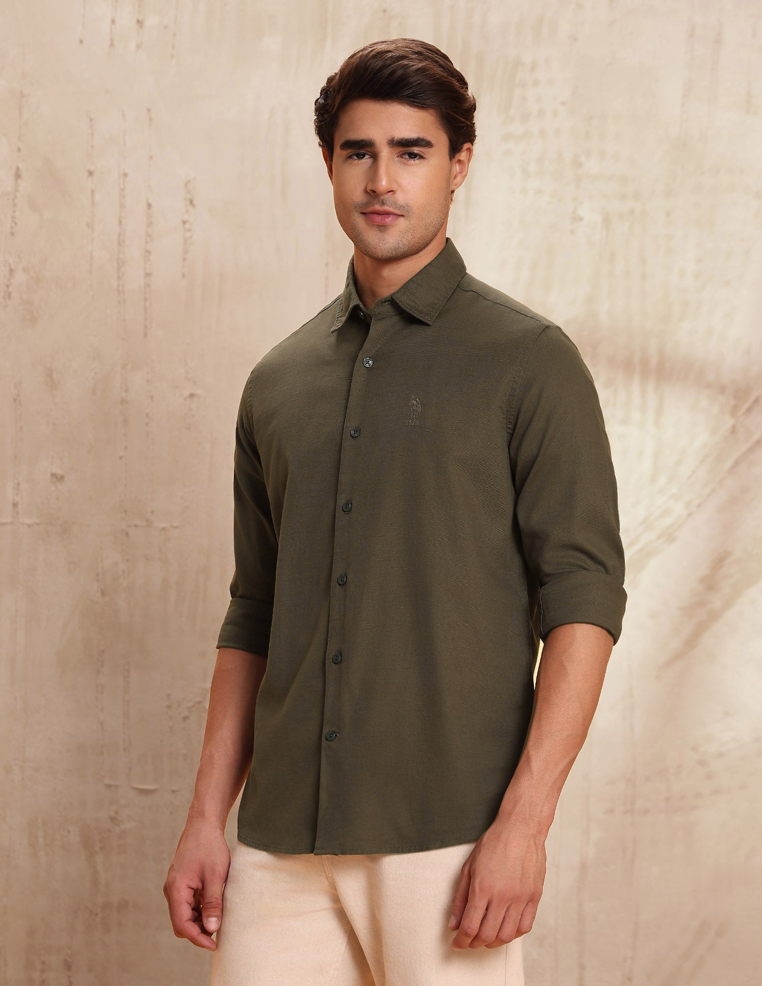 Slim Fit Pure Cotton Shirt Olive - U.S. POLO ASSN. | Large