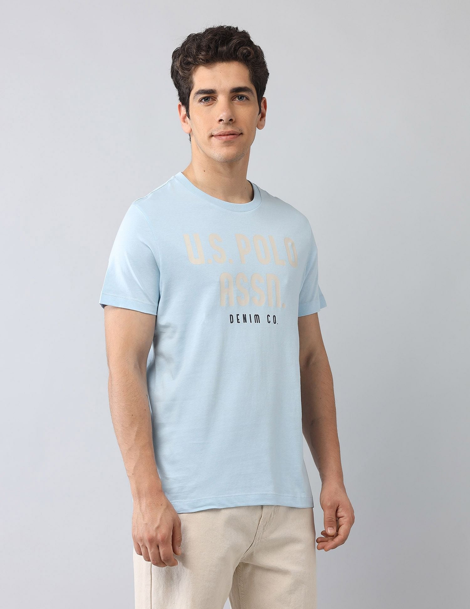 Muscle Fit Brand Printed T-Shirt Light Blue - U.S. Polo Assn. India | Large