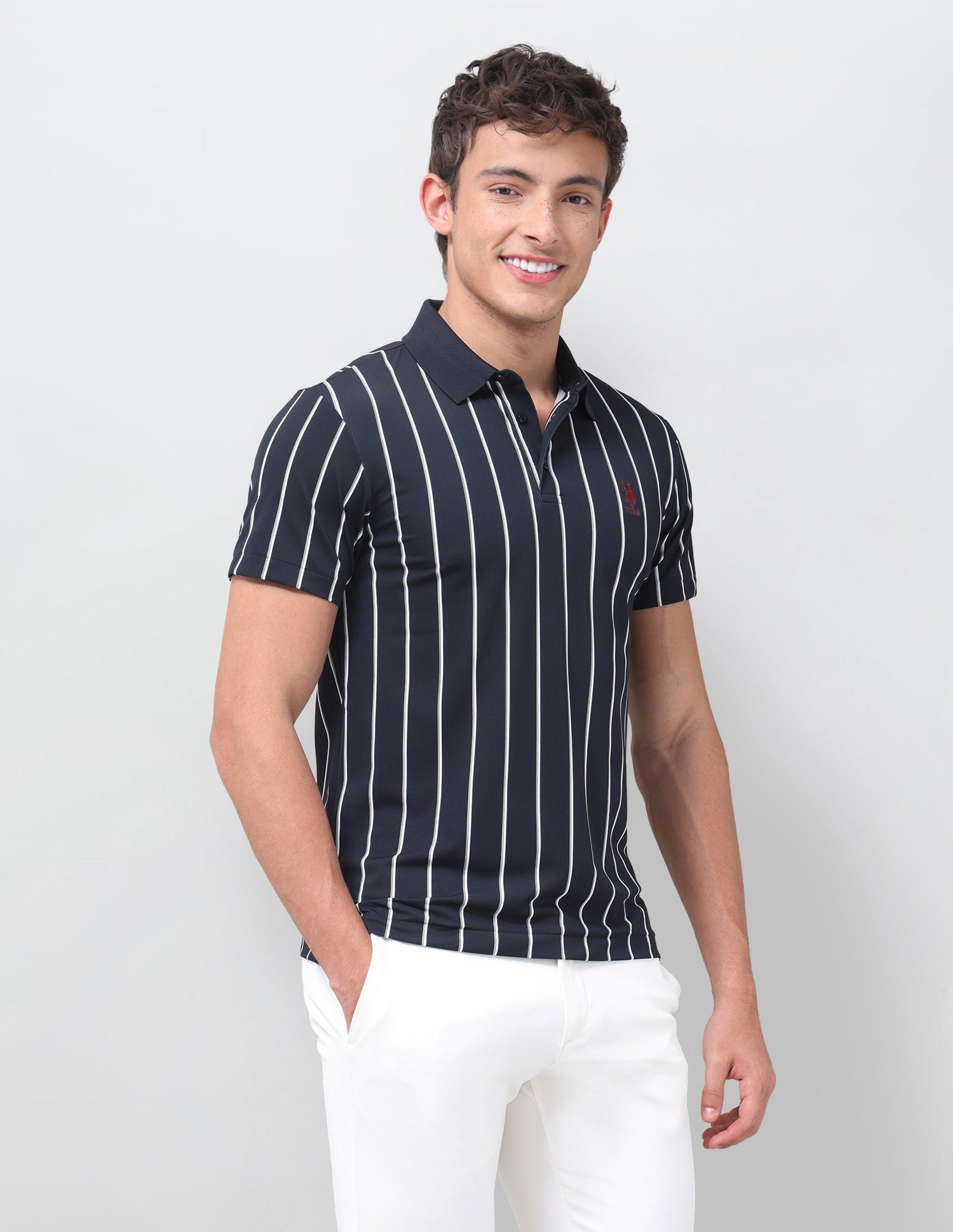 Vertical Striped Slim Fit Polo Shirt Navy - U.S. Polo Assn. India | Large