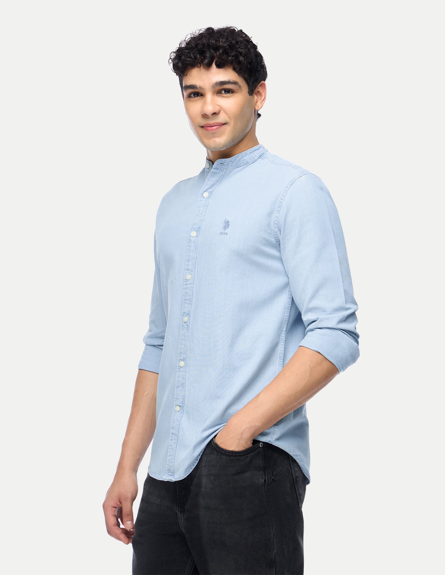 Solid Regular Fit Shirt Light Indigo - U.S. Polo Assn. India | Large