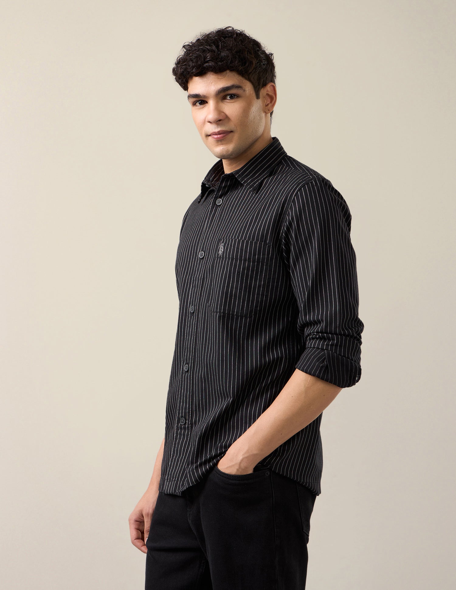 Vertical Striped Regular Fit Shirt Black - U.S. Polo Assn. India | Large