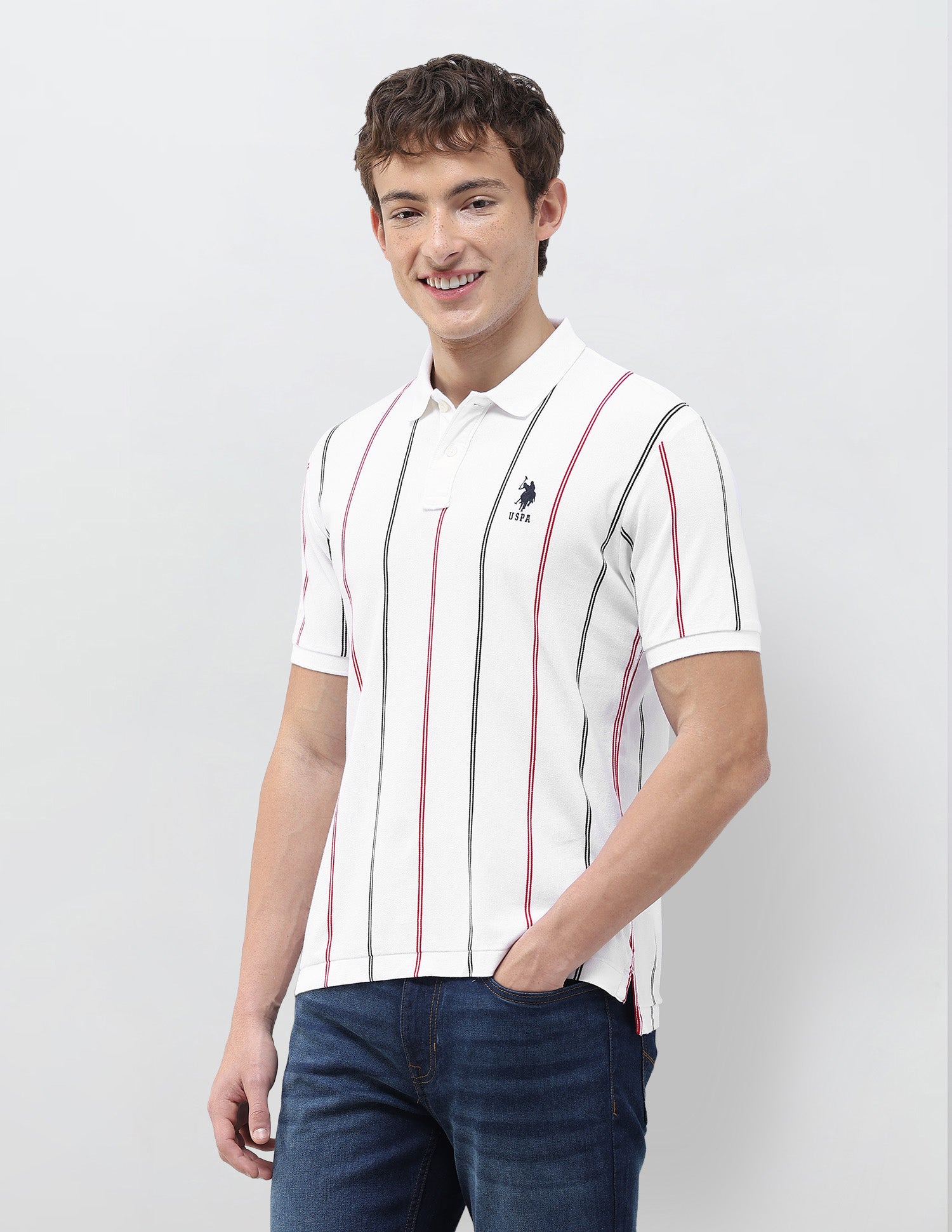 Vertical Striped Slim Fit Polo Shirt White - U.S. Polo Assn. India | Large