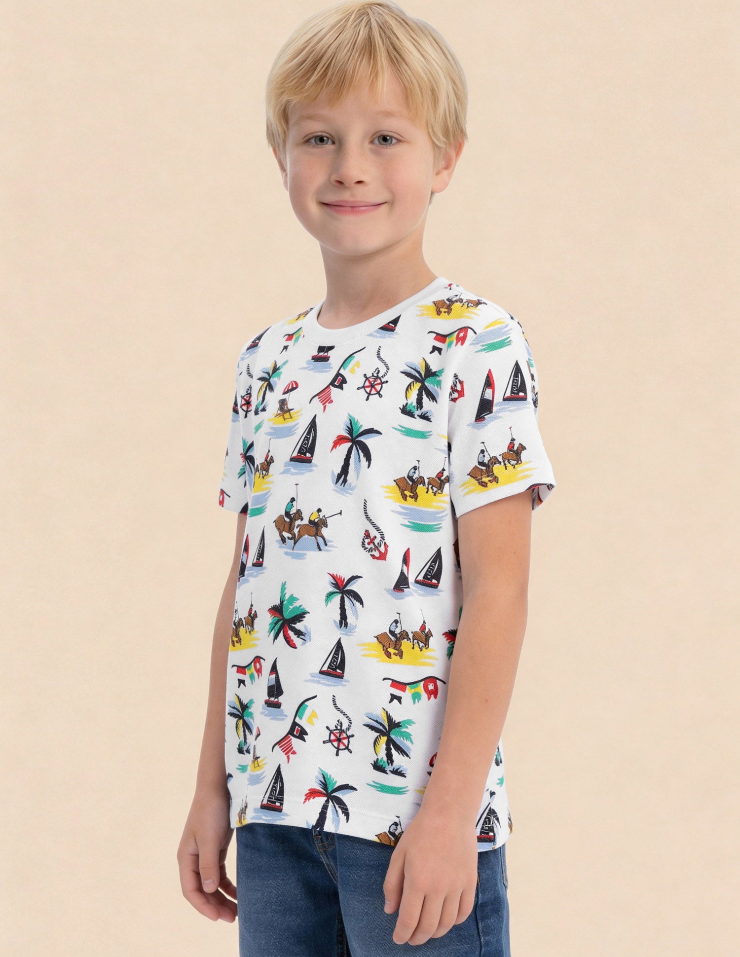 Boys Graphic Printed Regular Fit T-Shirt White - U.S. Polo Assn. India | Large