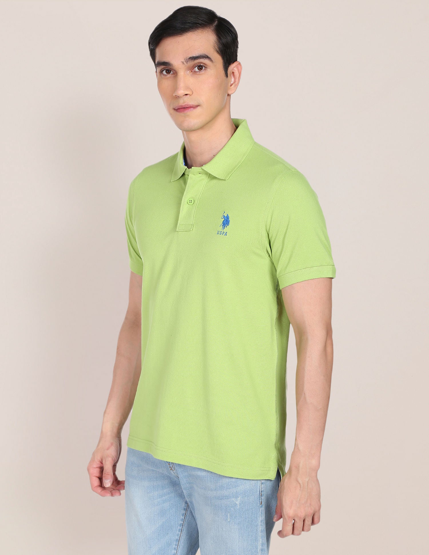 Ribbed Collar Solid Polo Shirt Green - U.S. POLO ASSN. | Large