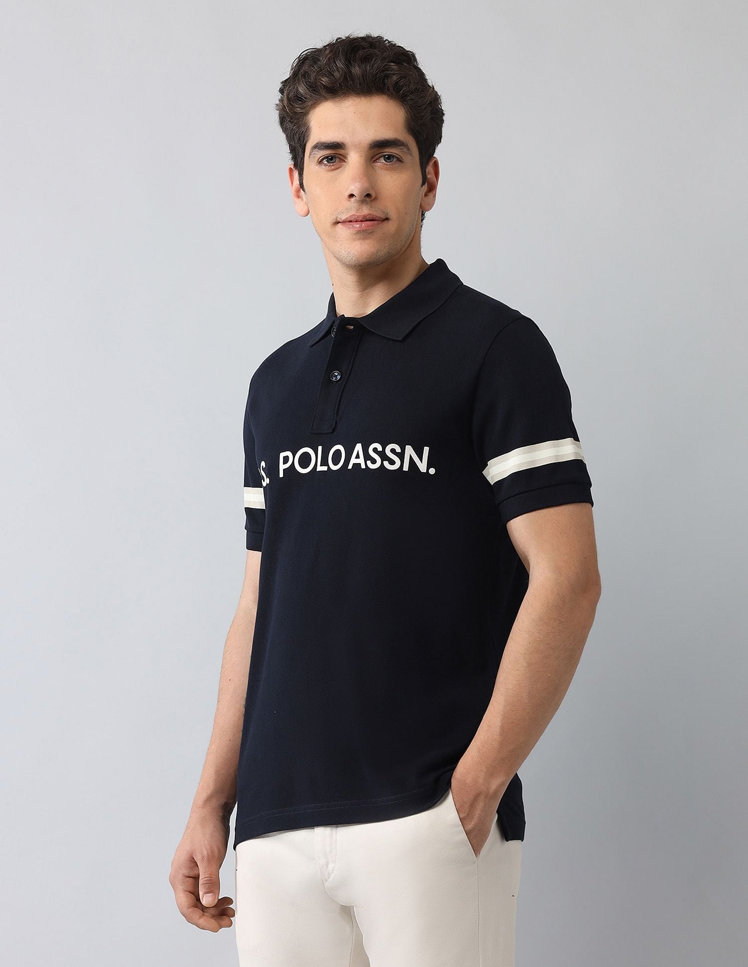Muscle Fit Brand Printed Polo Shirt Navy - U.S. Polo Assn. India | Large