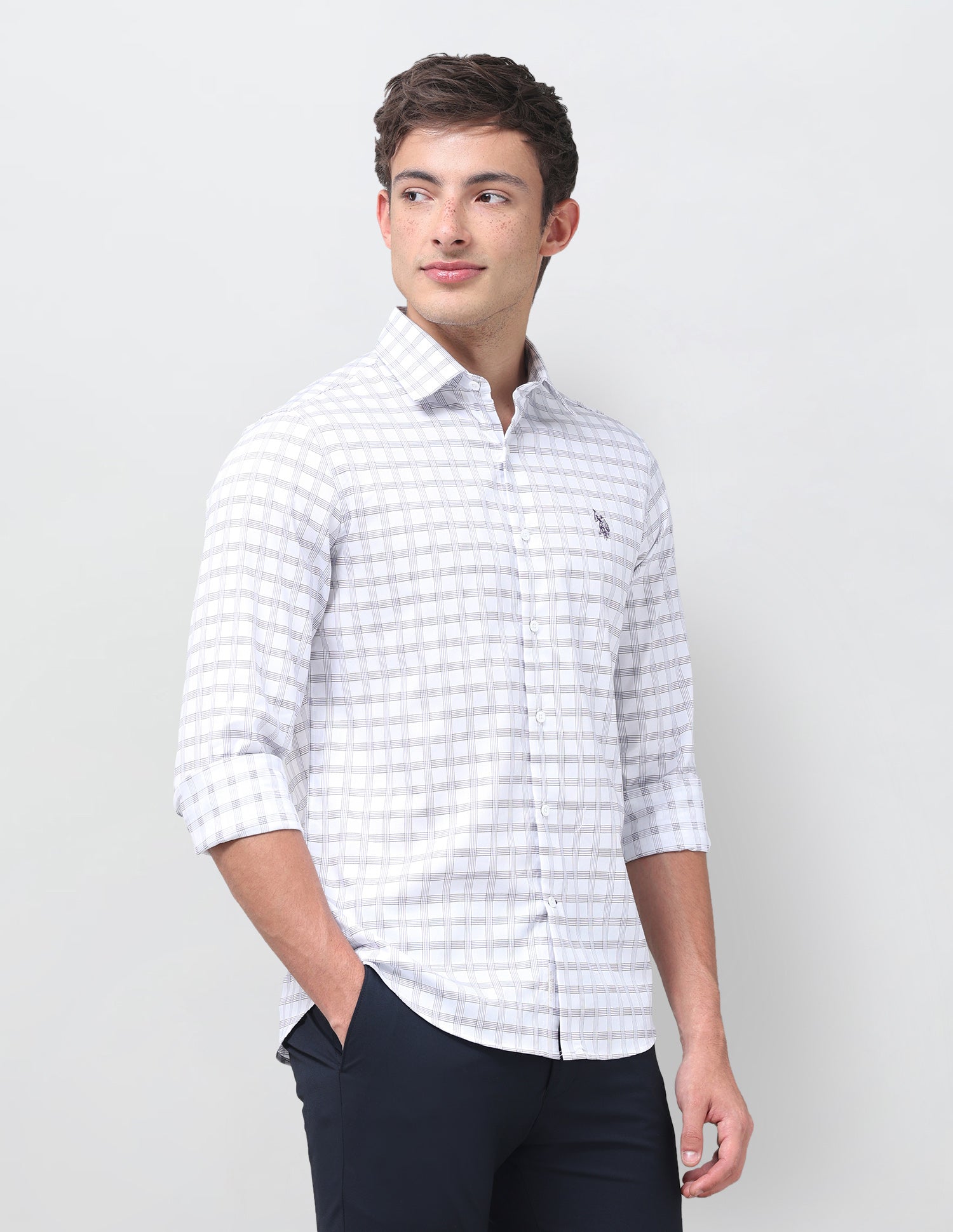 Grid Tattersall Checked Twill Shirt White - U.S. Polo Assn. India | Large