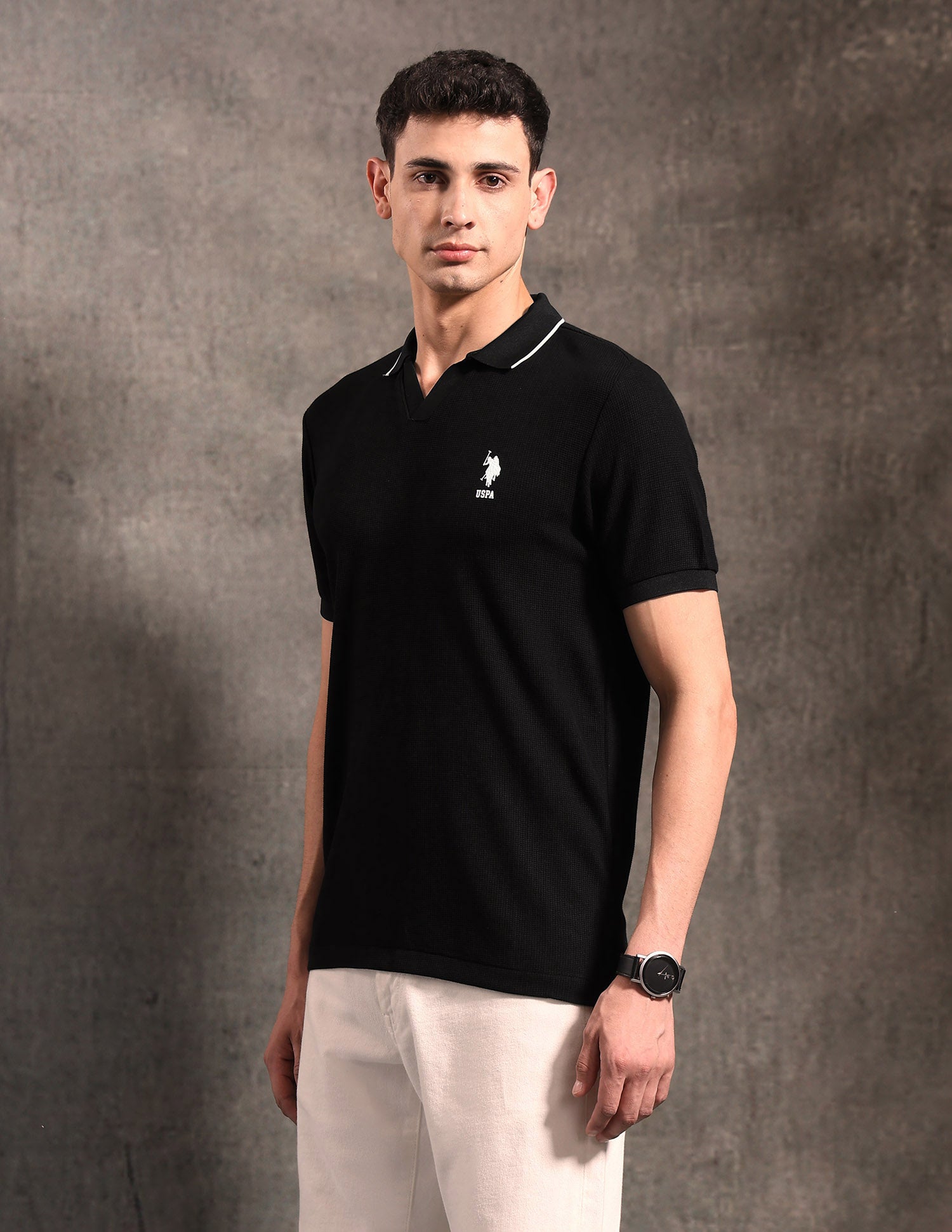 Textured Black & Gold Polo Shirt Black - U.S. POLO ASSN. | Large