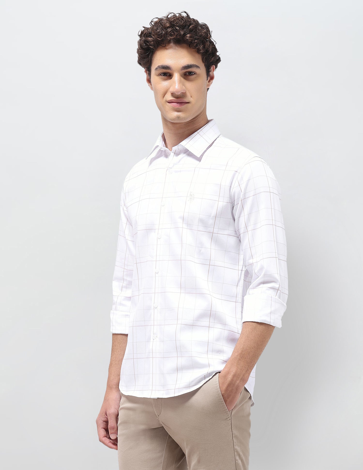 Grid Tattersall Checked Satin Shirt Beige - U.S. Polo Assn. India | Large