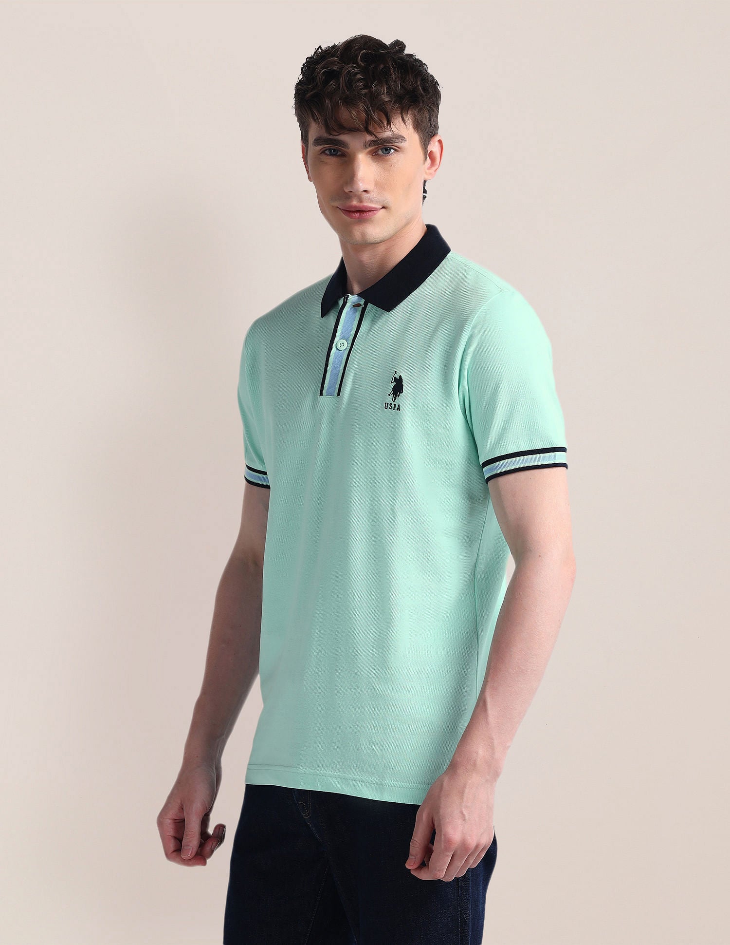 Slim Fit Pure Cotton Polo Shirt Aqua - U.S. POLO ASSN. | Large