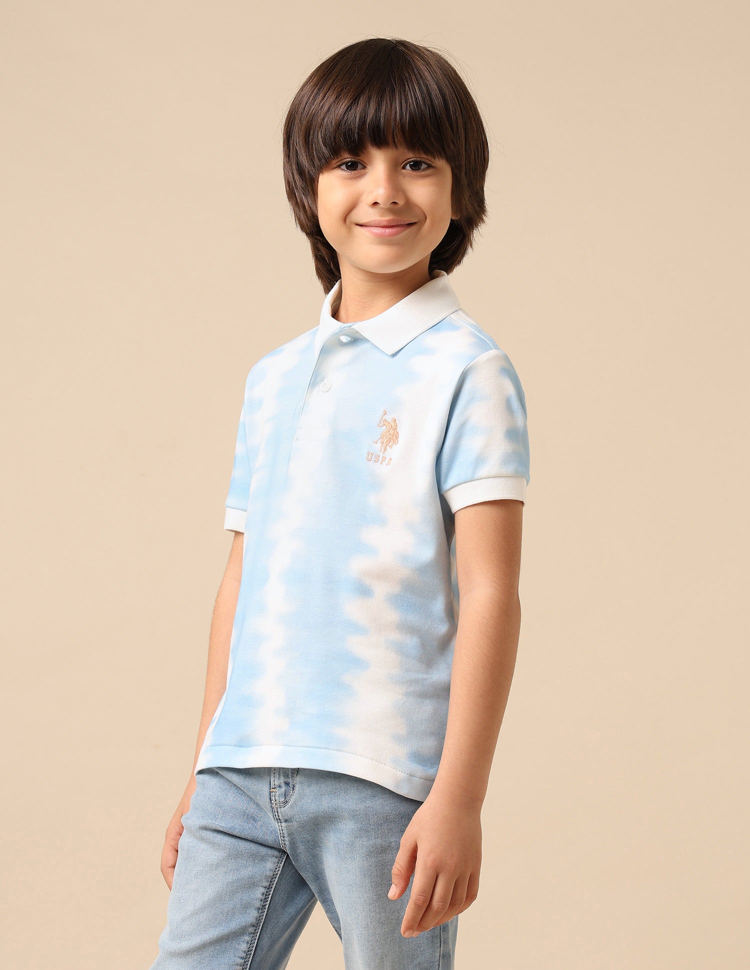 Boys All Over Printed Regular Fit Polo Shirt Light Blue - U.S. POLO ASSN. | Large