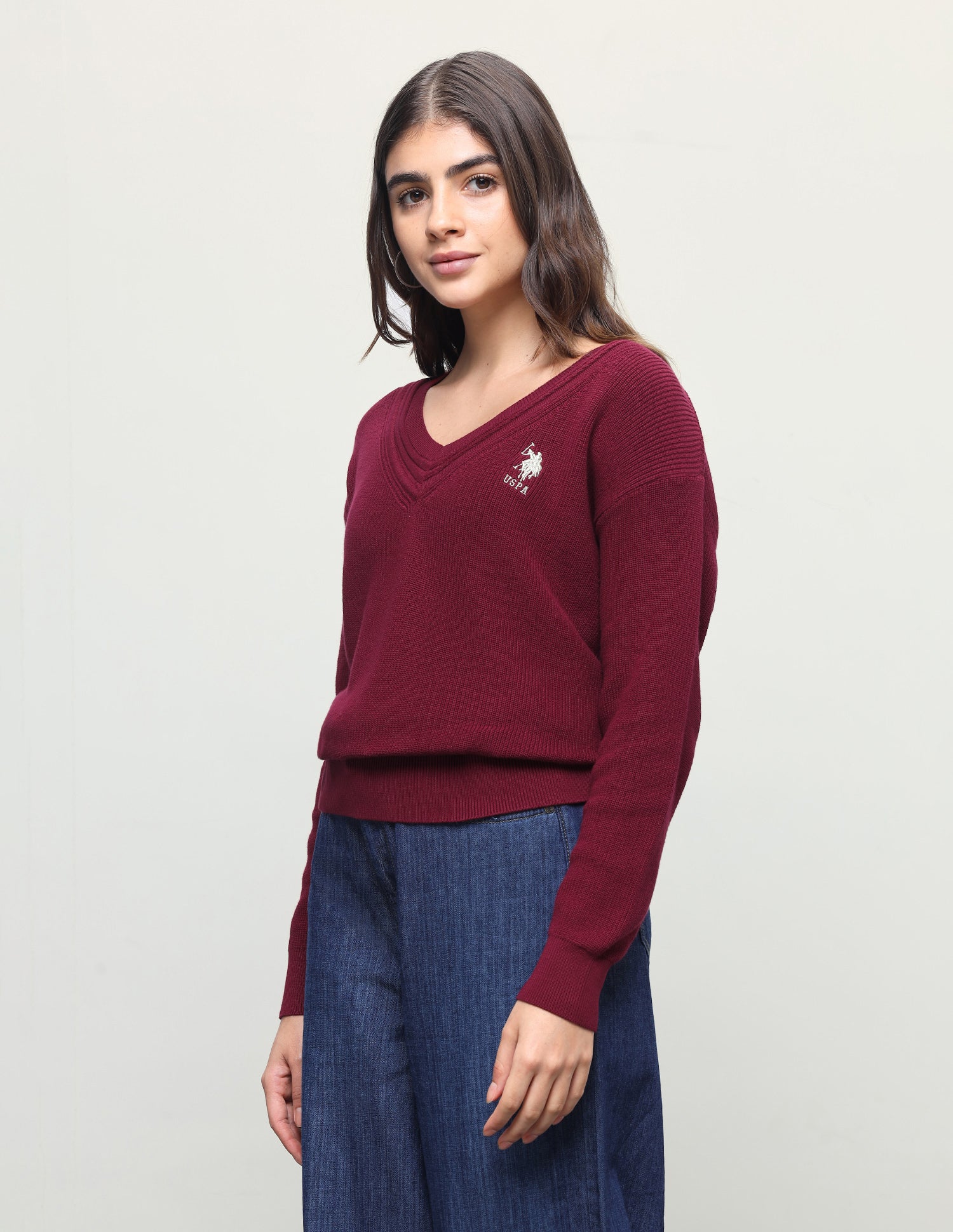 Solid Regular Fit Sweater Dark Red - U.S. Polo Assn. India | Large