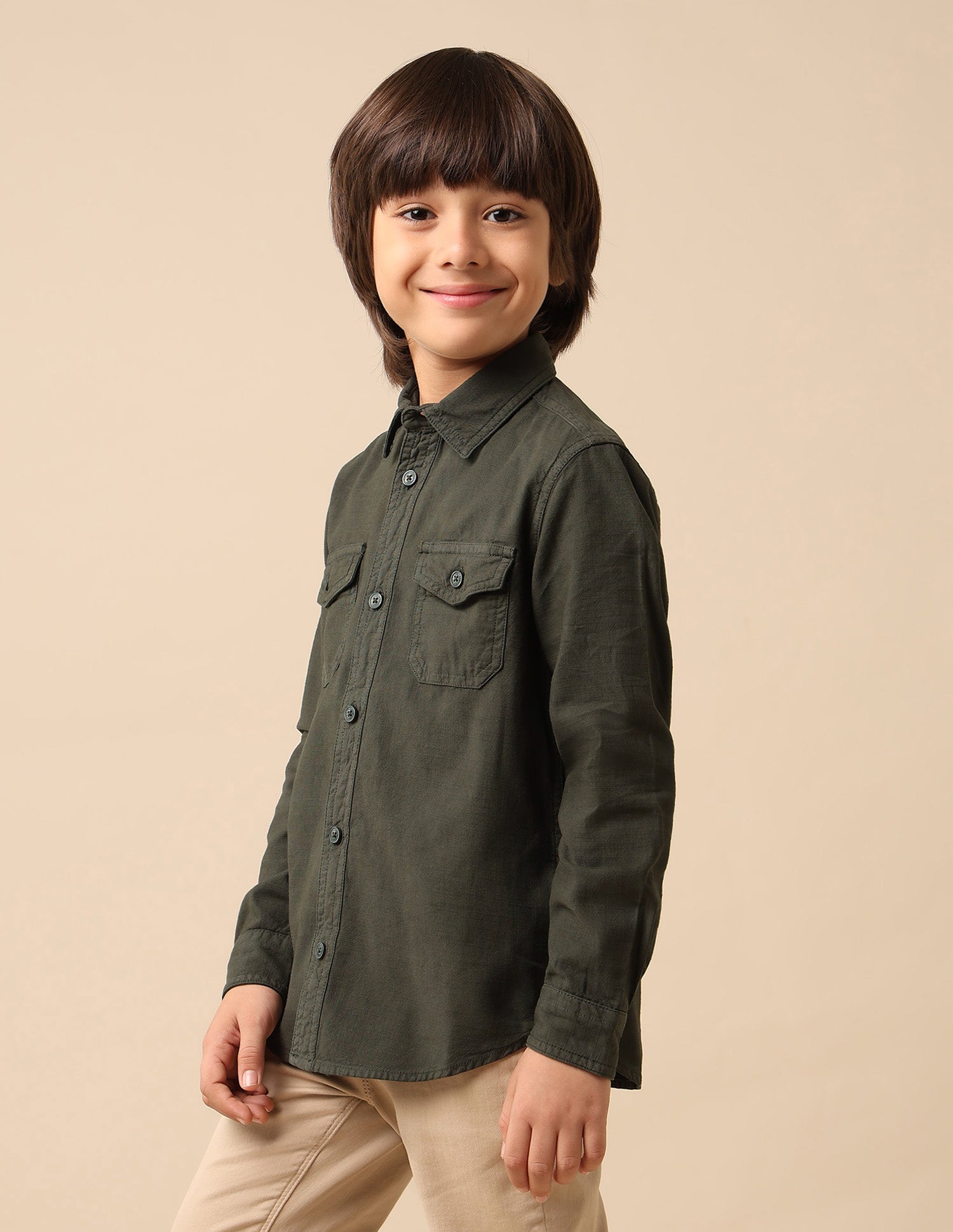 Boys Regular Fit Solid Shirt Olive - U.S. POLO ASSN. | Large