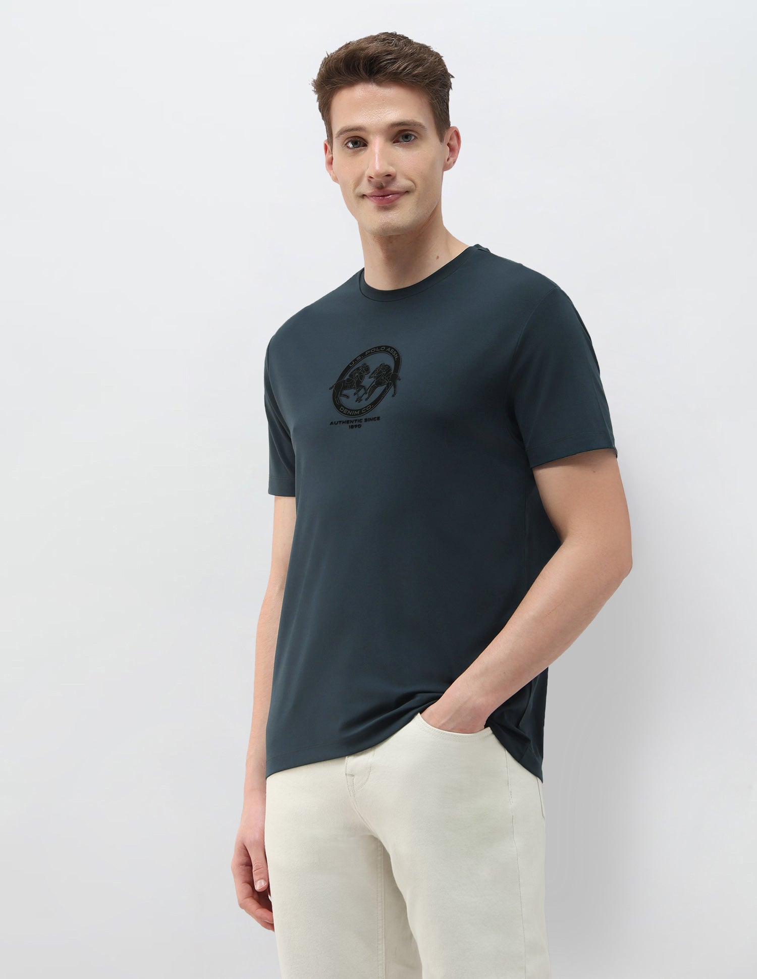 Brand Embossed Black & Gold Slim Fit T-Shirt Teal - U.S. Polo Assn. India | Large