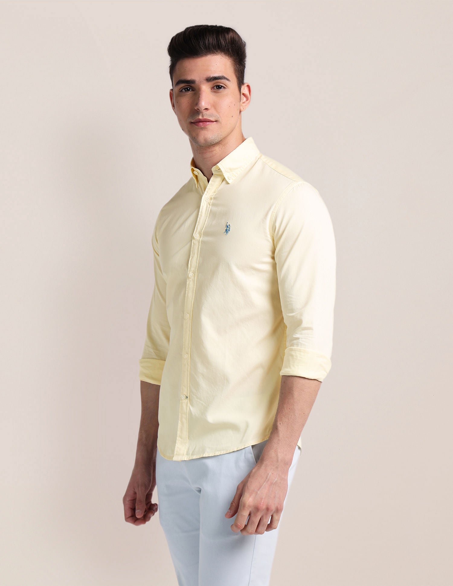 Premium Cotton Twill Shirt Yellow - U.S. Polo Assn. India | Large