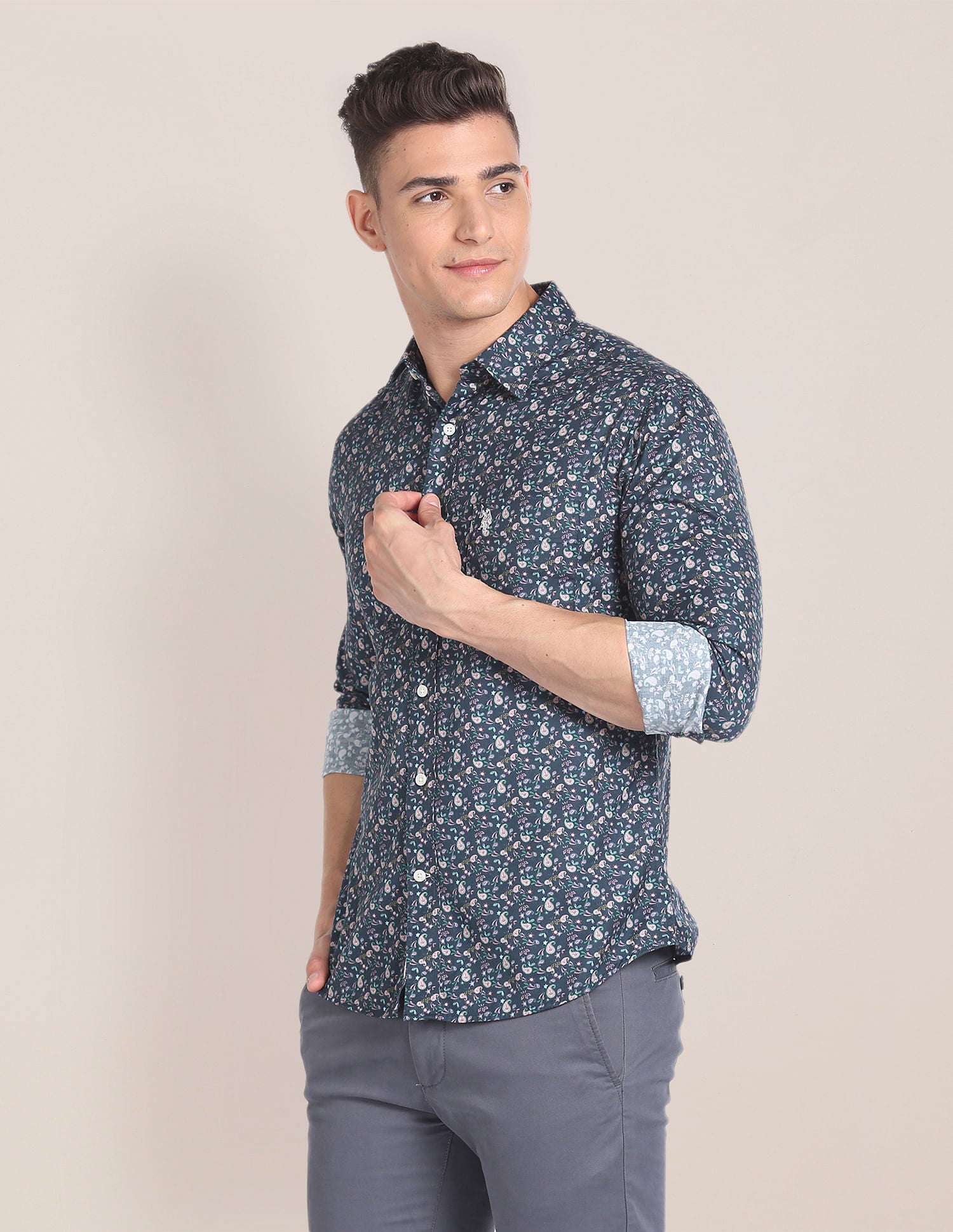 Paisley Print Twill Shirt Teal - U.S. Polo Assn. India | Large