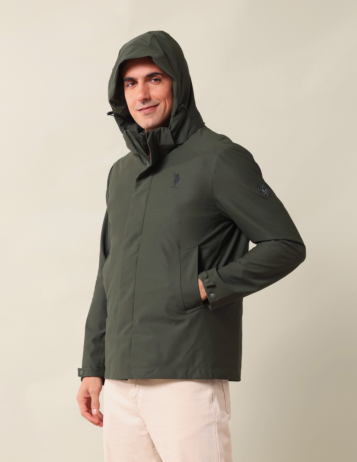 Hooded Solid Jacket Olive - U.S. Polo Assn. India | Large