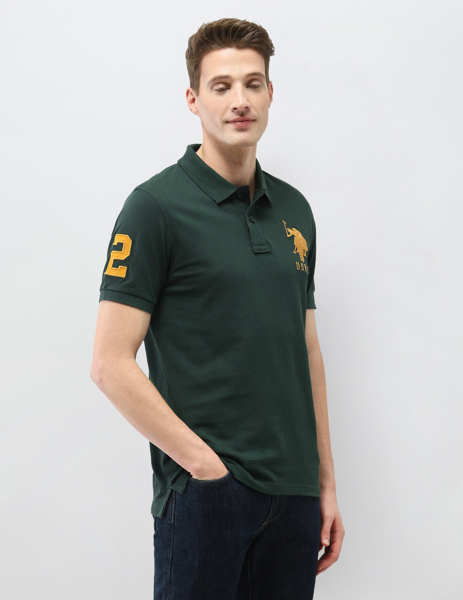 Solid Slim Fit Polo Shirt Olive - U.S. Polo Assn. India | Large