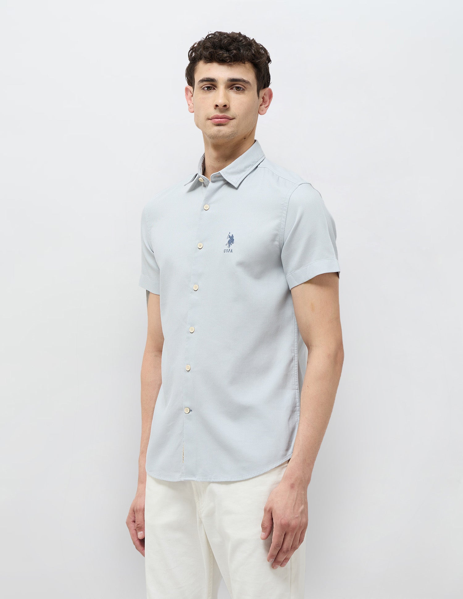 Textured Regular Fit Dobby Shirt Light Blue - U.S. Polo Assn. India | Large