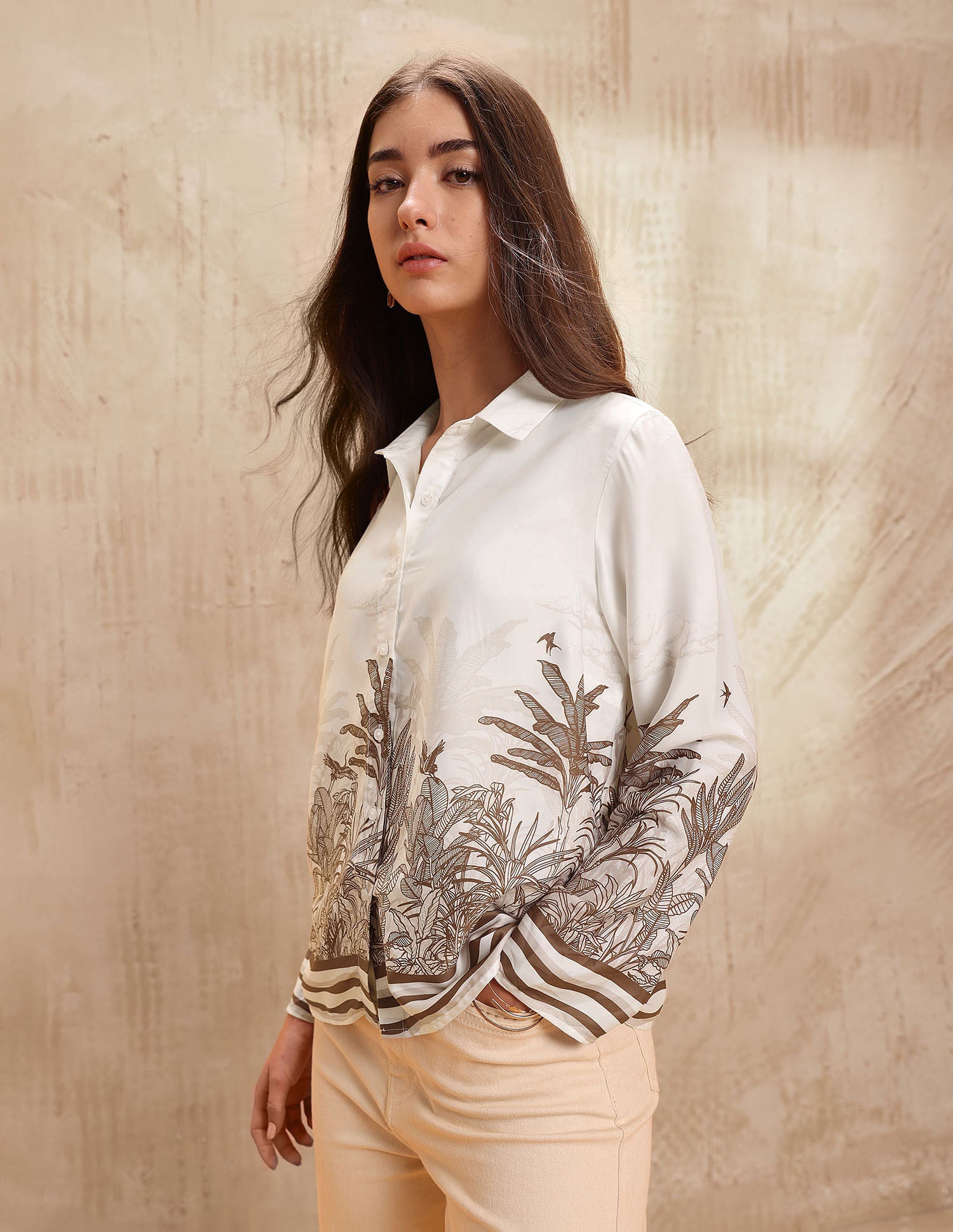 Floral Printed Regular Fit Shirt Brown - U.S. POLO ASSN. | Large