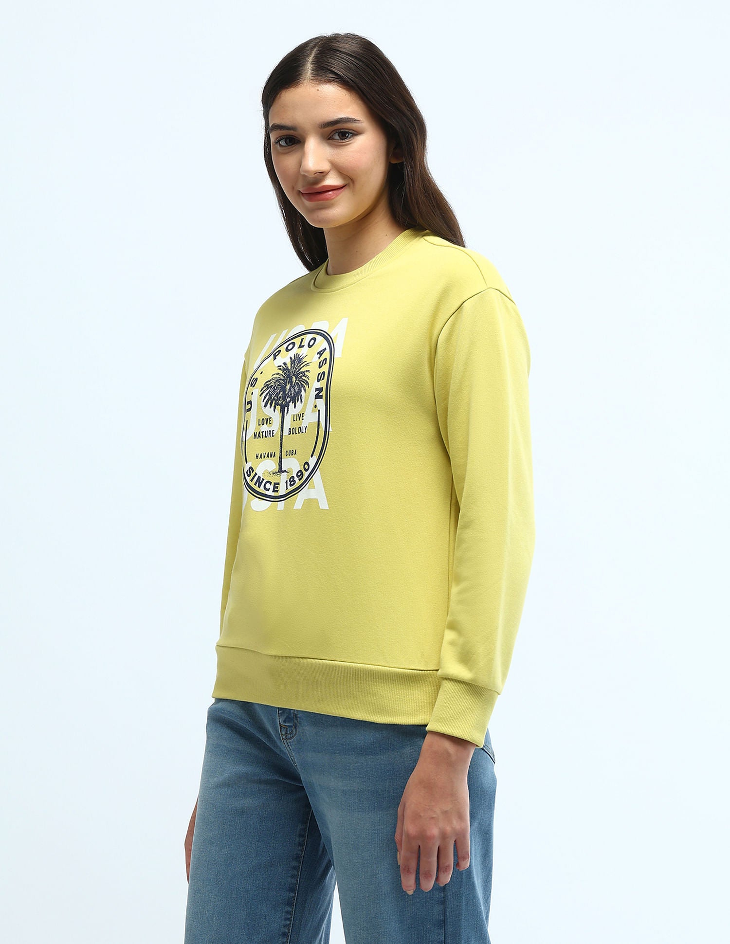 Brand Printed Regular Fit Sweatshirt Yellow - U.S. POLO ASSN. | Large