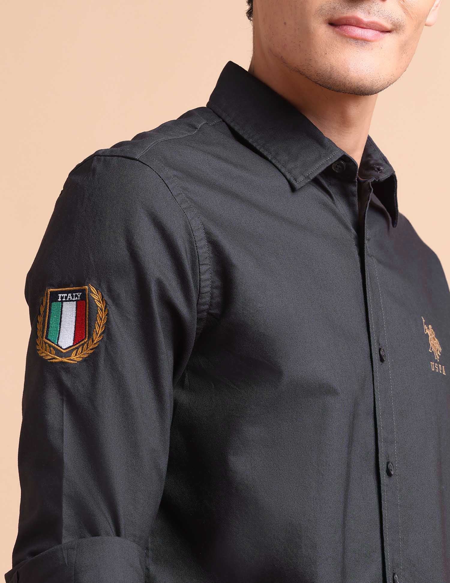 Pure Cotton Tailored Fit Oxford Shirt Dark Grey - U.S. POLO ASSN. | Large