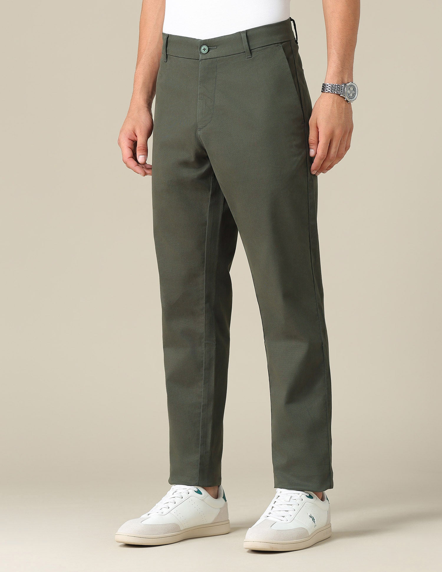 Austin Slim Fit Dobby Trousers Dark Olive - U.S. POLO ASSN. | Large