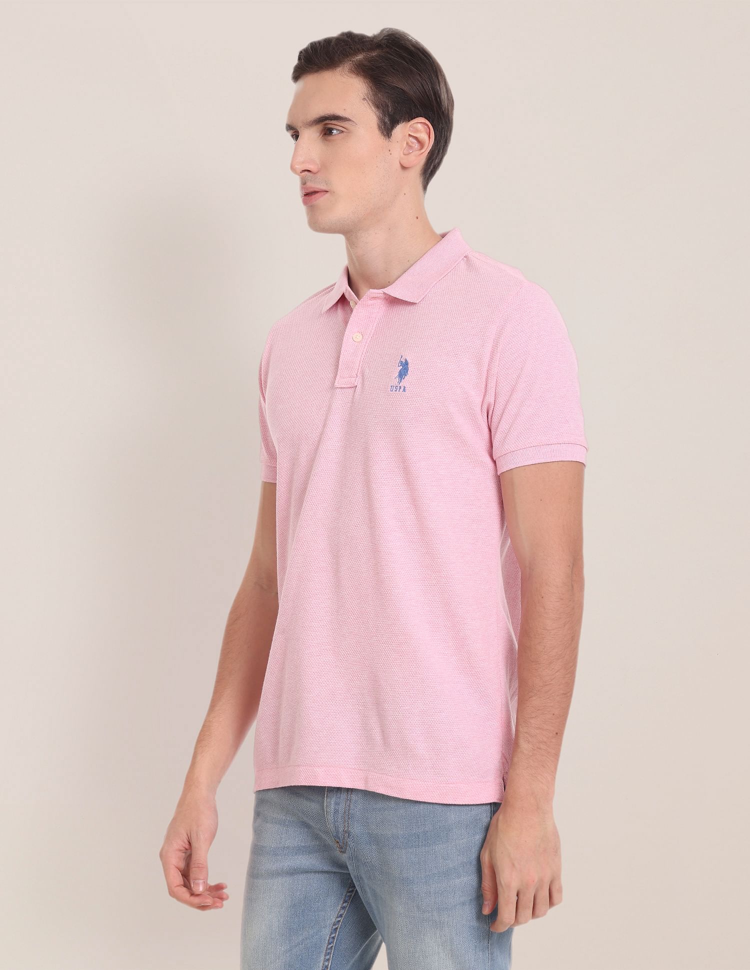 Slim Fit Popcorn Polo Shirt Light Pink - U.S. Polo Assn. India | Large
